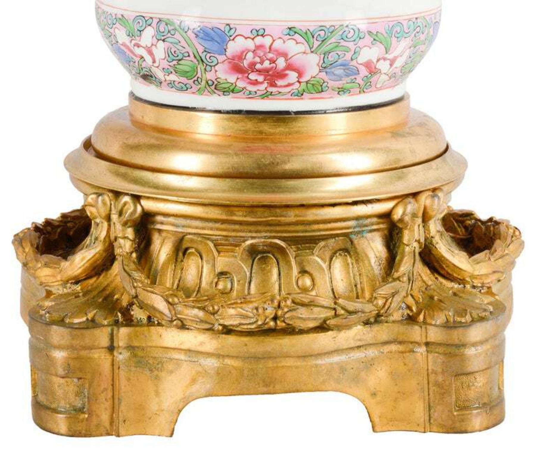 19th Century Samson Famille Rose Style Ormolu Mounted Vase / Lamp For Sale 2