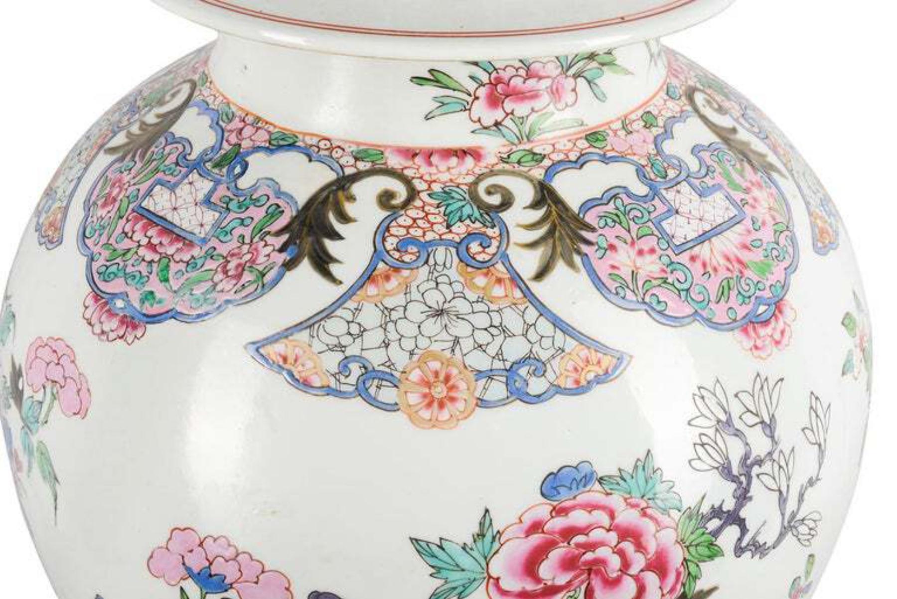 Hand-Painted 19th Century Samson Famille Rose Style Ormolu Mounted Vase / Lamp For Sale