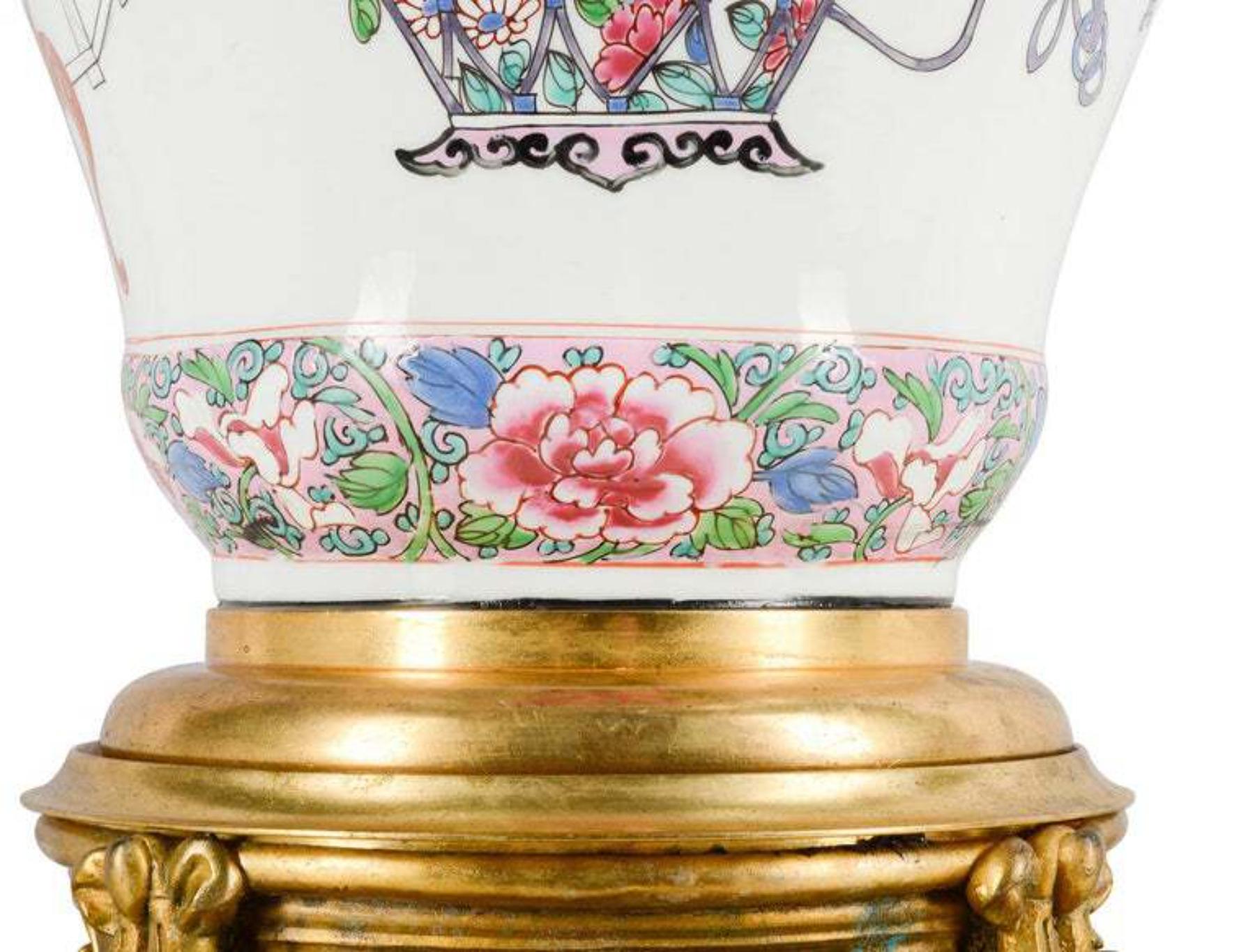 19th Century Samson Famille Rose Style Ormolu Mounted Vase / Lamp For Sale 1