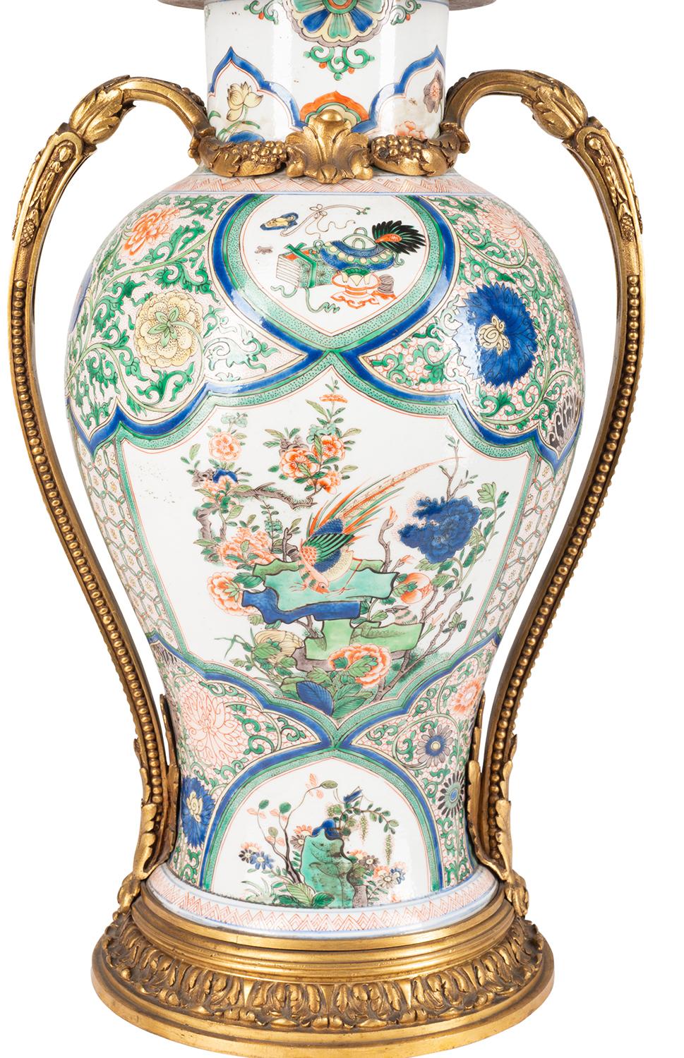 French 19th Century Samson, Famille Verte Style Vase / Lamp For Sale