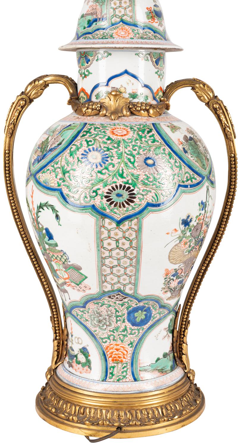 19. Jahrhundert Samson:: Famille Verte Stil Vase / Lampe (Handbemalt) im Angebot