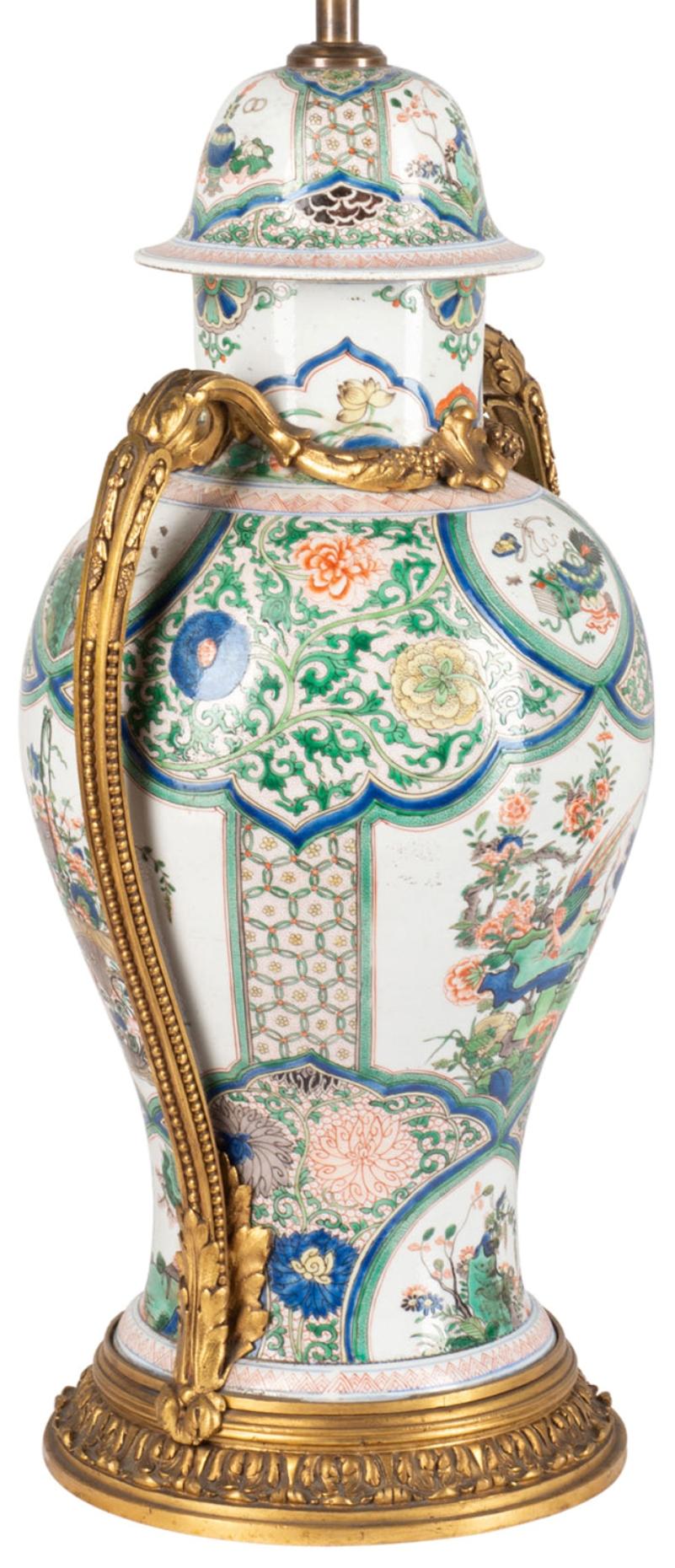 19th Century Samson, Famille Verte Style Vase / Lamp In Good Condition For Sale In Brighton, Sussex