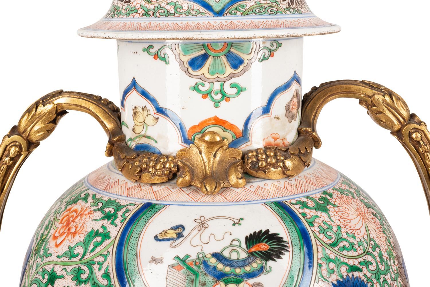 Porcelain 19th Century Samson, Famille Verte Style Vase / Lamp For Sale