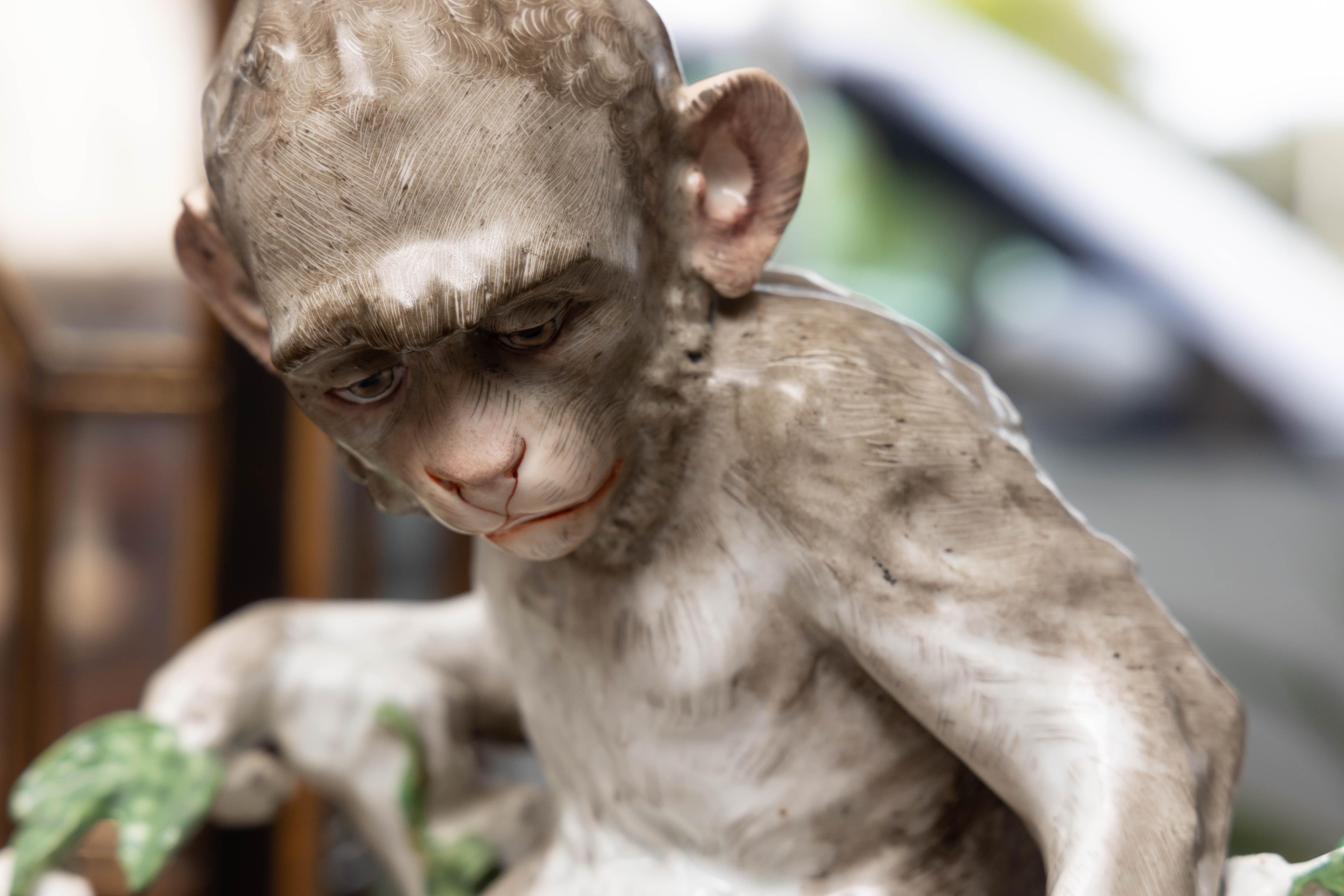 Other 19th Century Edmé Samson Polychromed Porcelain Figure of a Monkey. For Sale