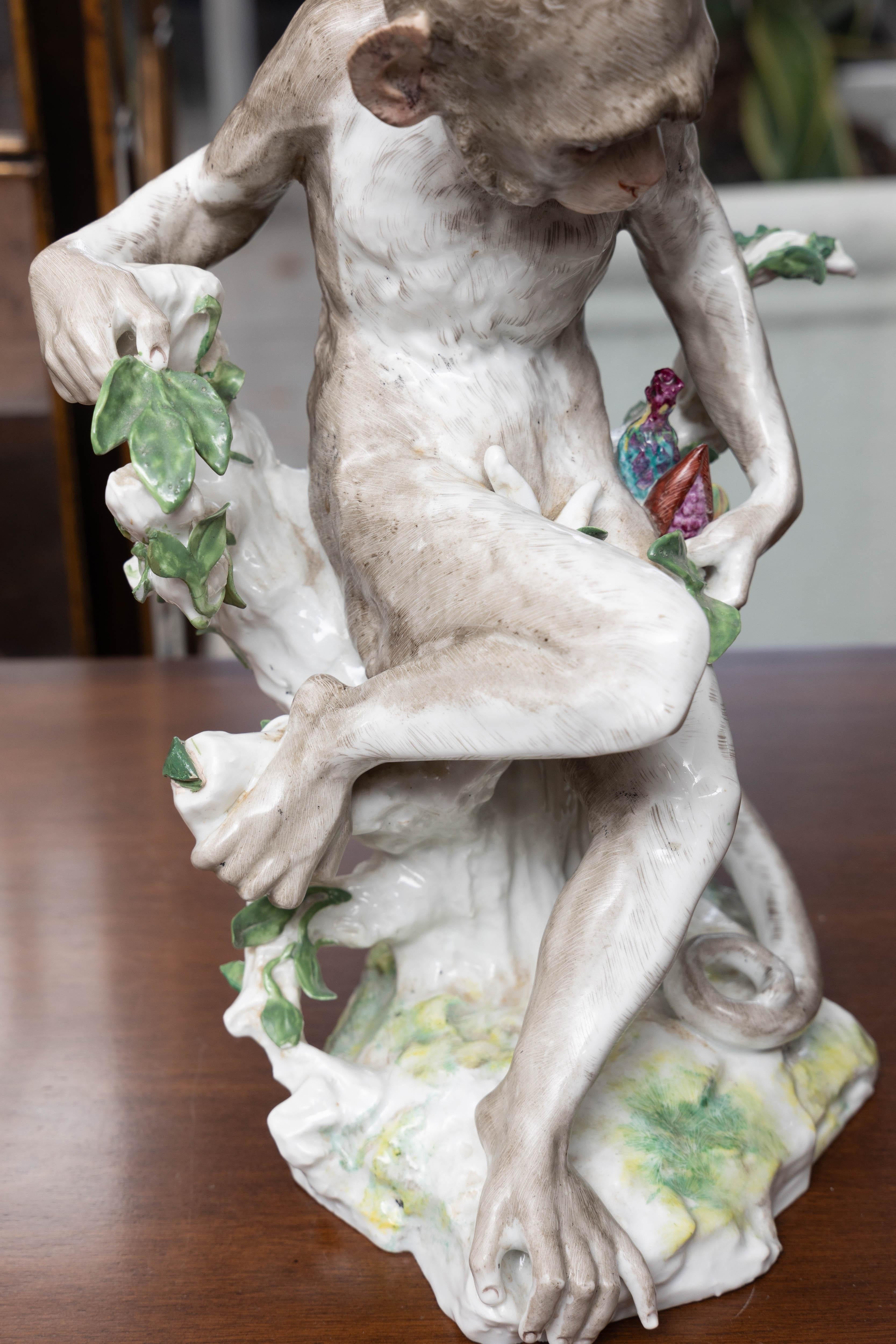 19th Century Edmé Samson Polychromed Porcelain Figure of a Monkey. In Good Condition For Sale In WEST PALM BEACH, FL