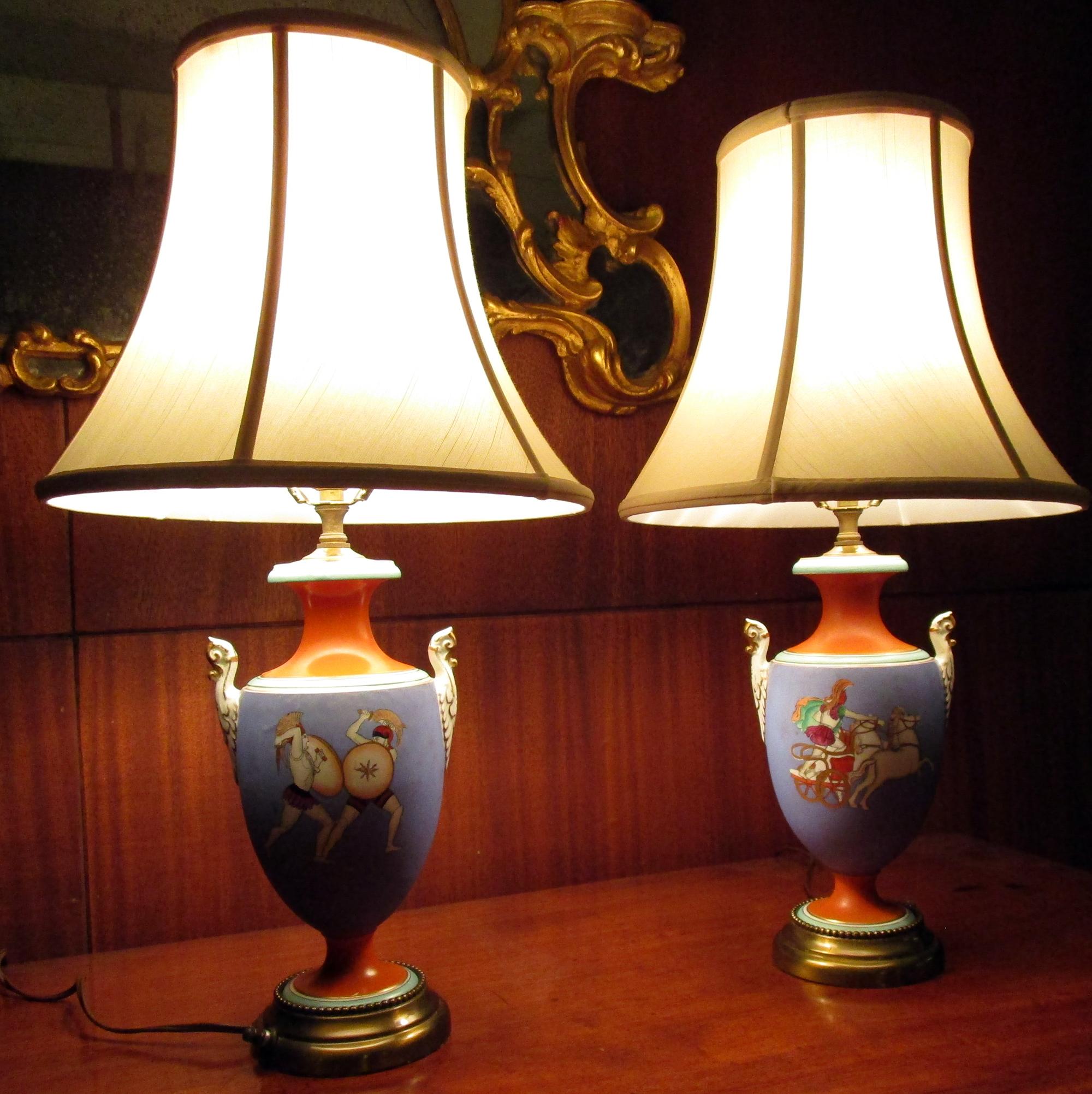 English 19th century Samuel Alcock Classical Urn Lamp, Pair