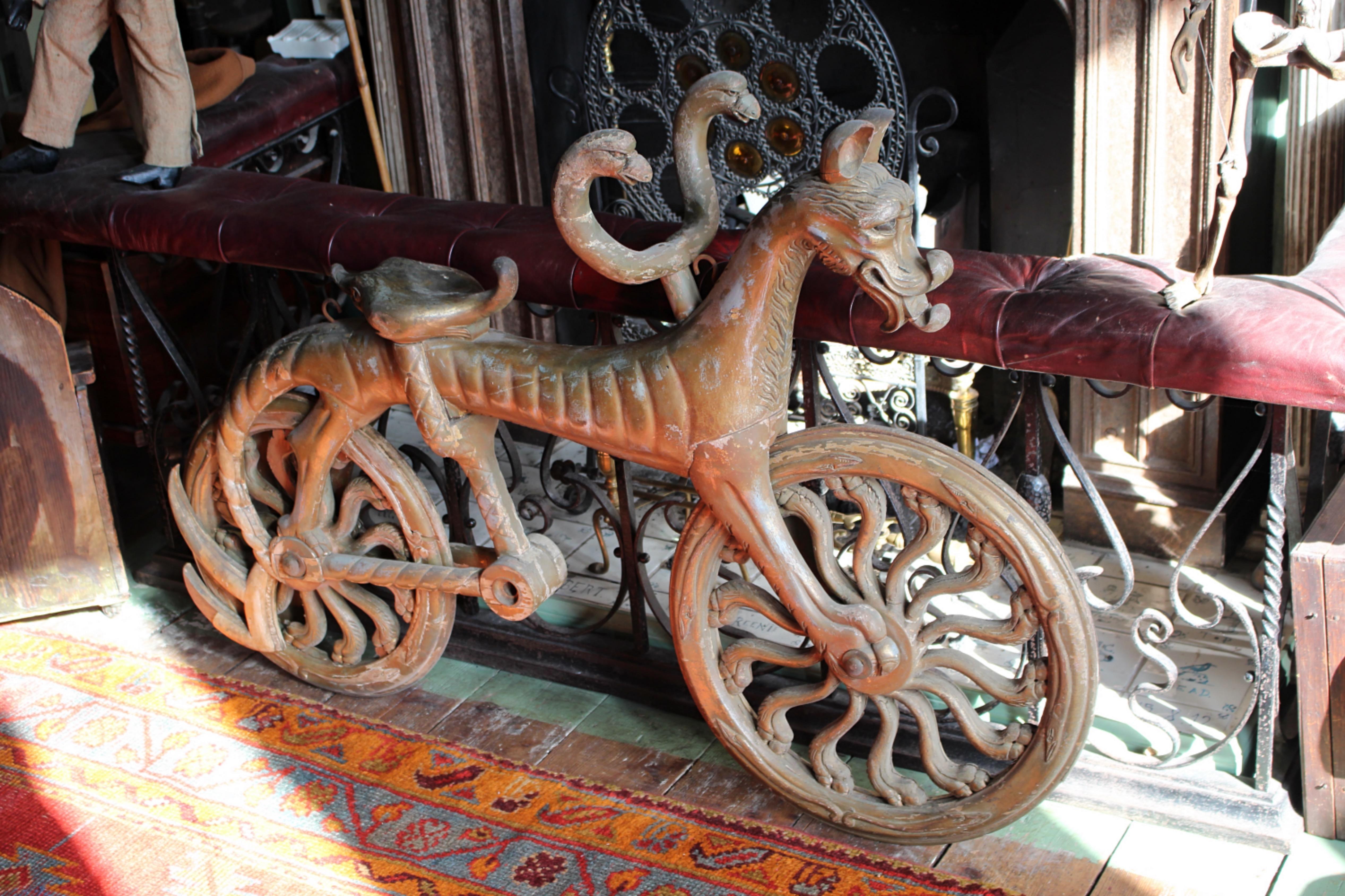 19ème siècle San Fransisco Sutro Baths Giltwood Seahorse Bicycle Folk Art en vente 7