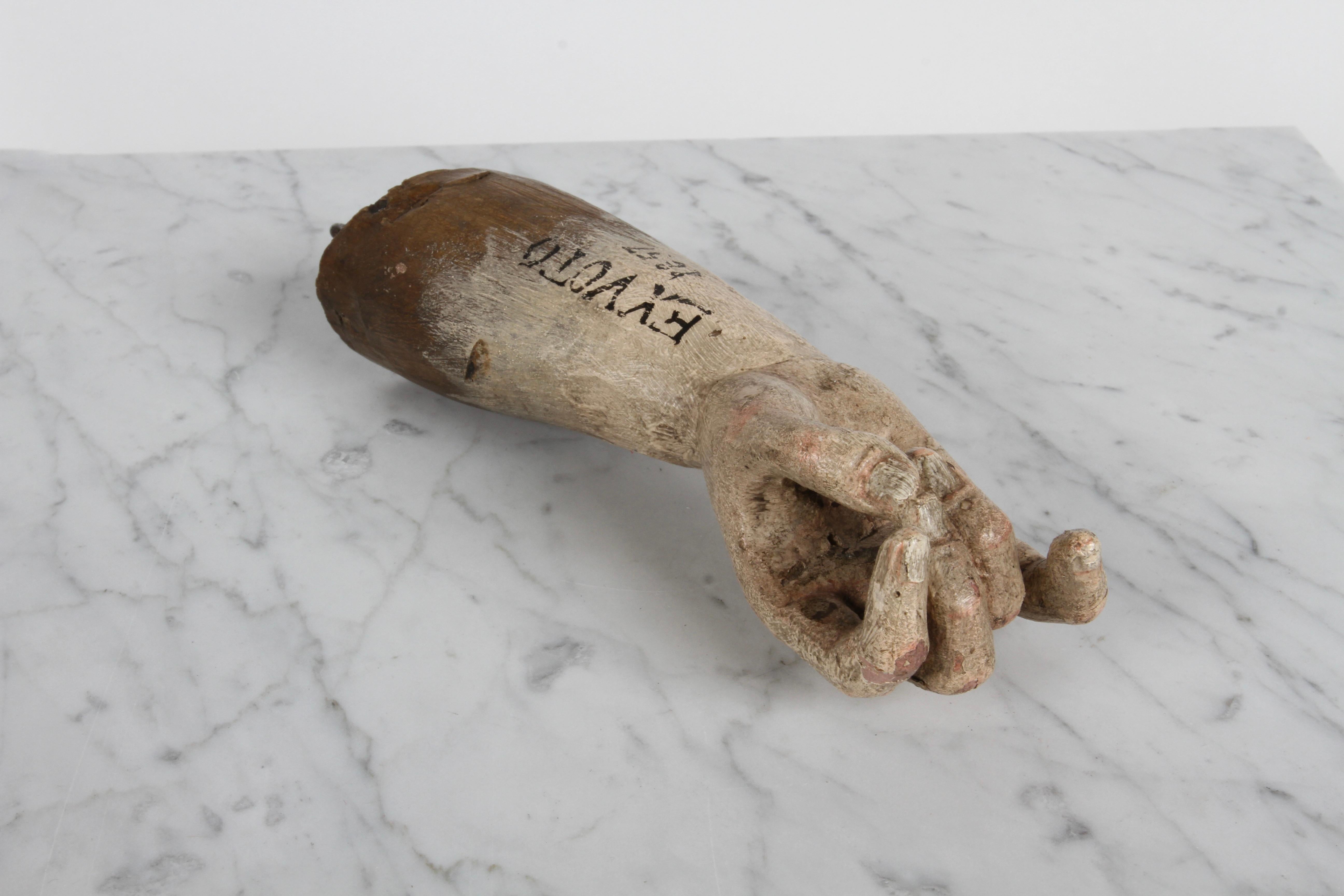 19th Century Santos or Saint Ex-Voto Carved Polychrome Wood Arm & Hand Offering 5