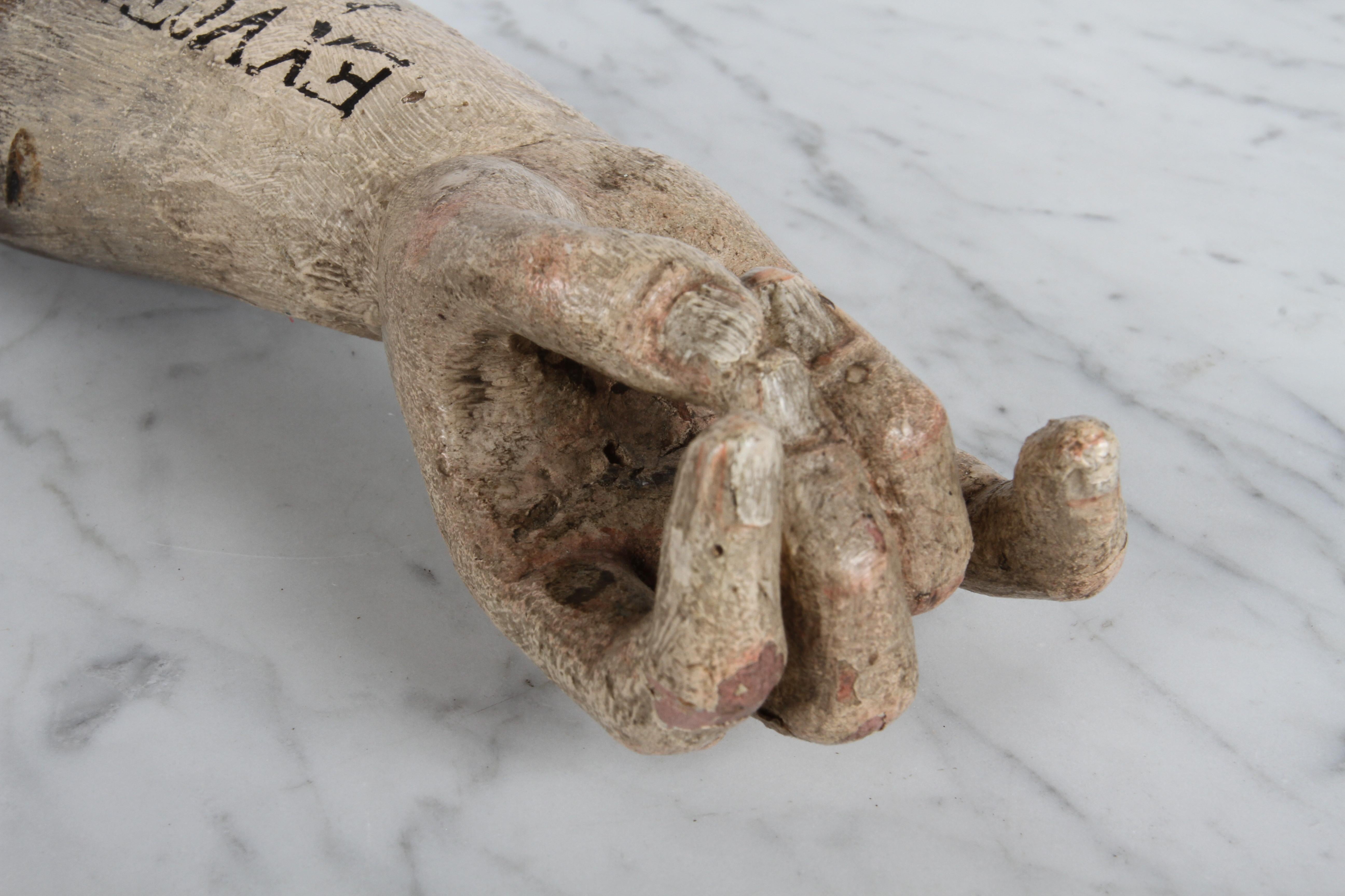 19th Century Santos or Saint Ex-Voto Carved Polychrome Wood Arm & Hand Offering 6