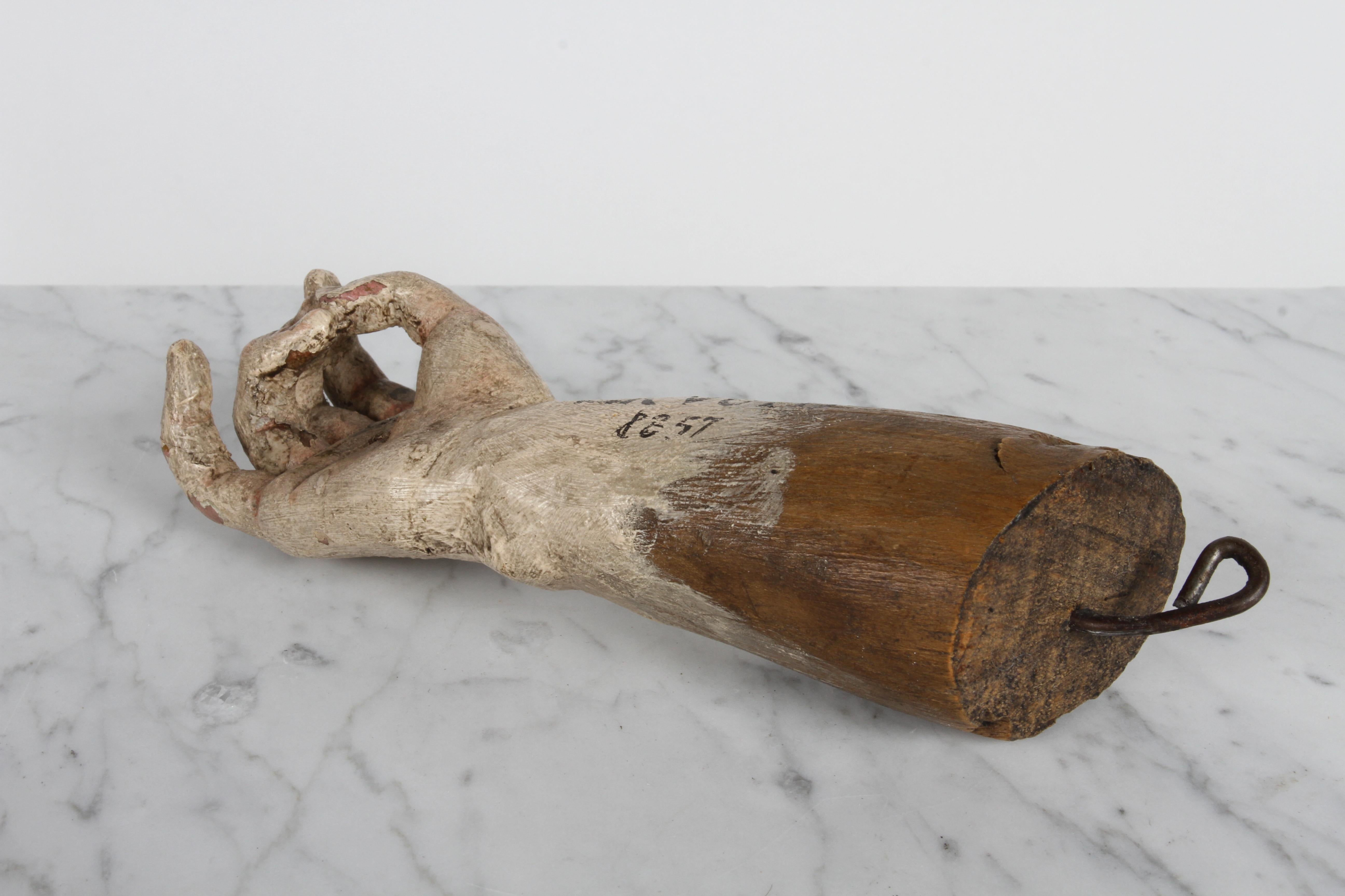 19th Century Santos or Saint Ex-Voto Carved Polychrome Wood Arm & Hand Offering  For Sale 9