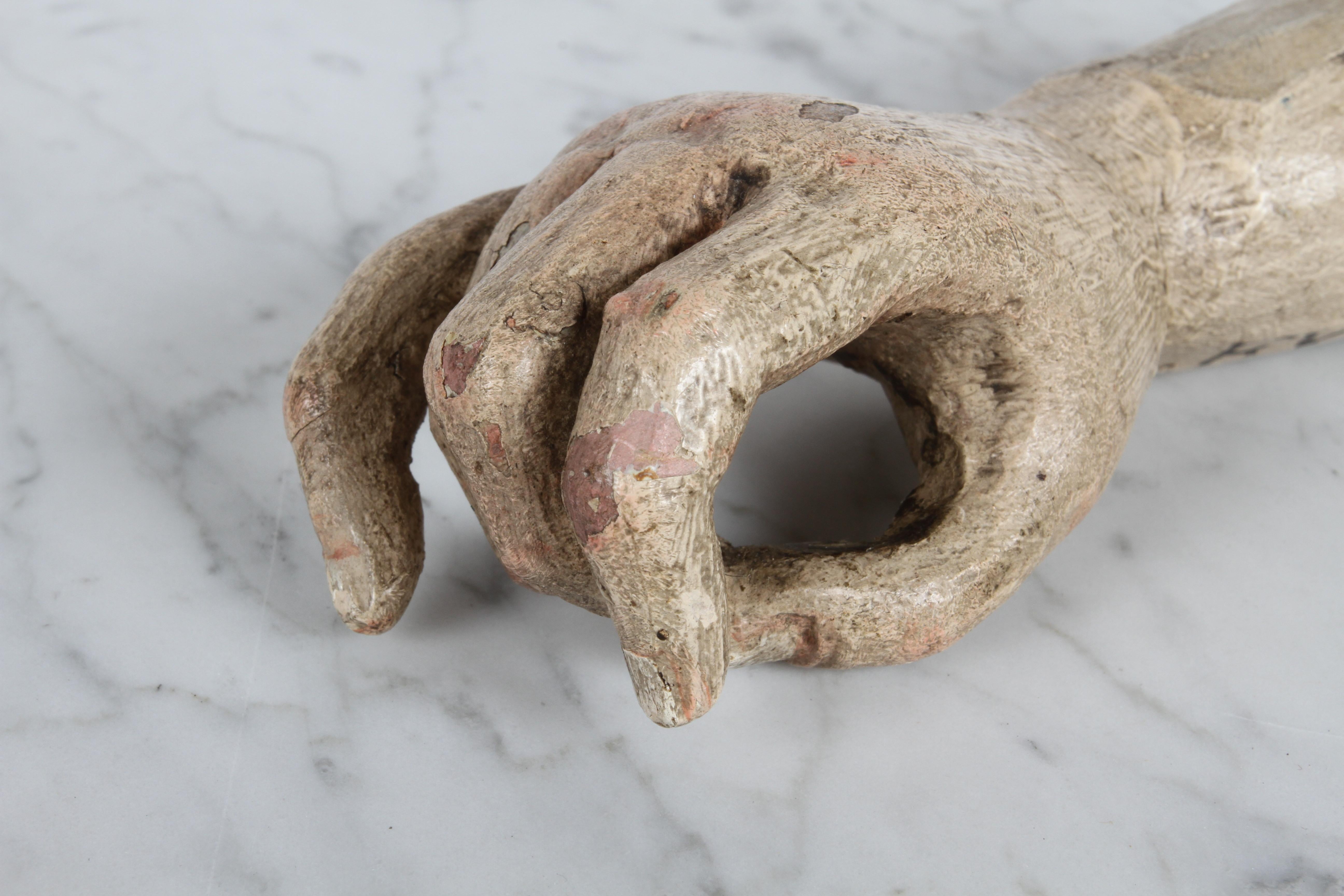 19th Century Santos or Saint Ex-Voto Carved Polychrome Wood Arm & Hand Offering 12
