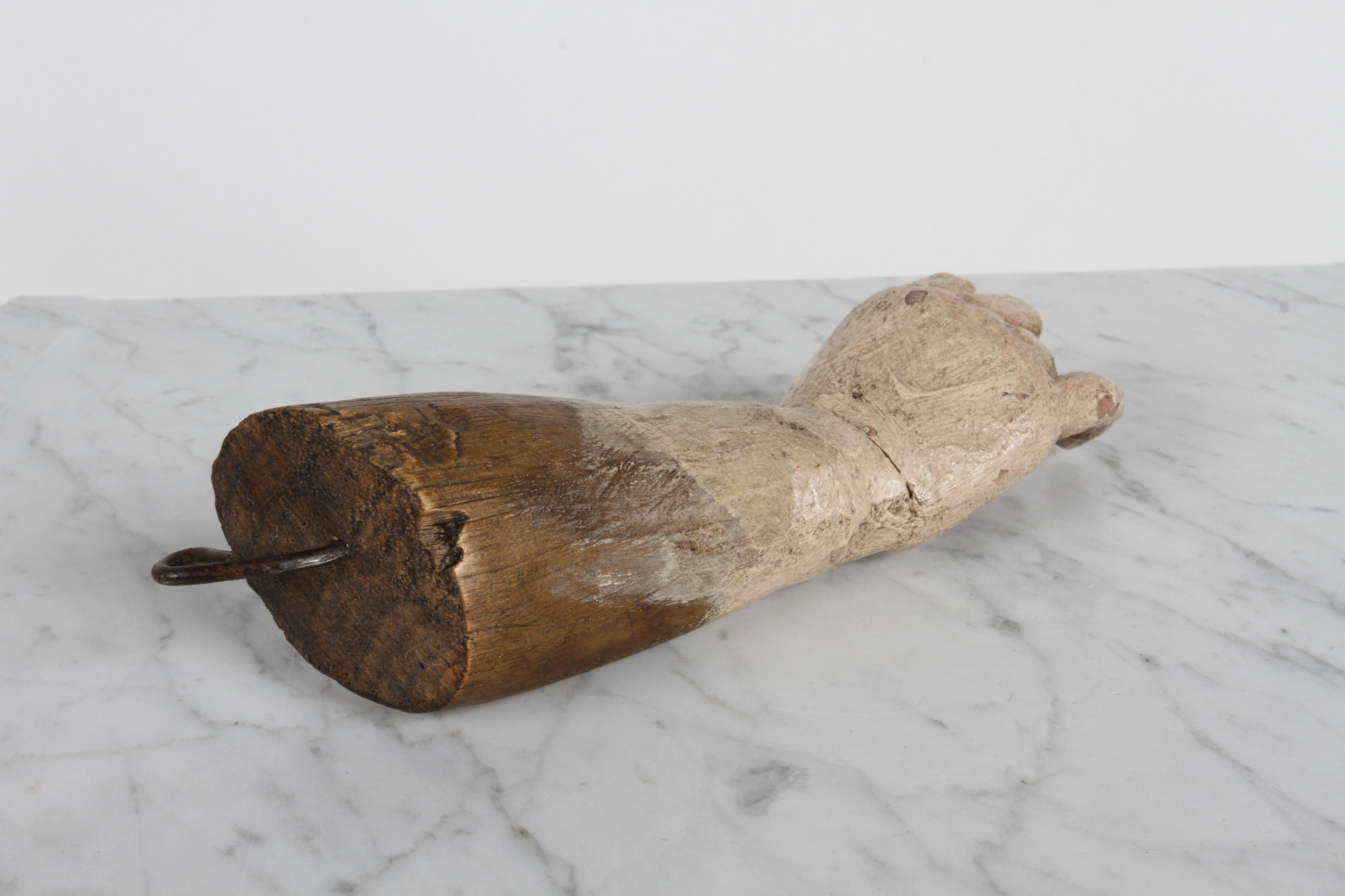 19th Century Santos or Saint Ex-Voto Carved Polychrome Wood Arm & Hand Offering In Good Condition In St. Louis, MO