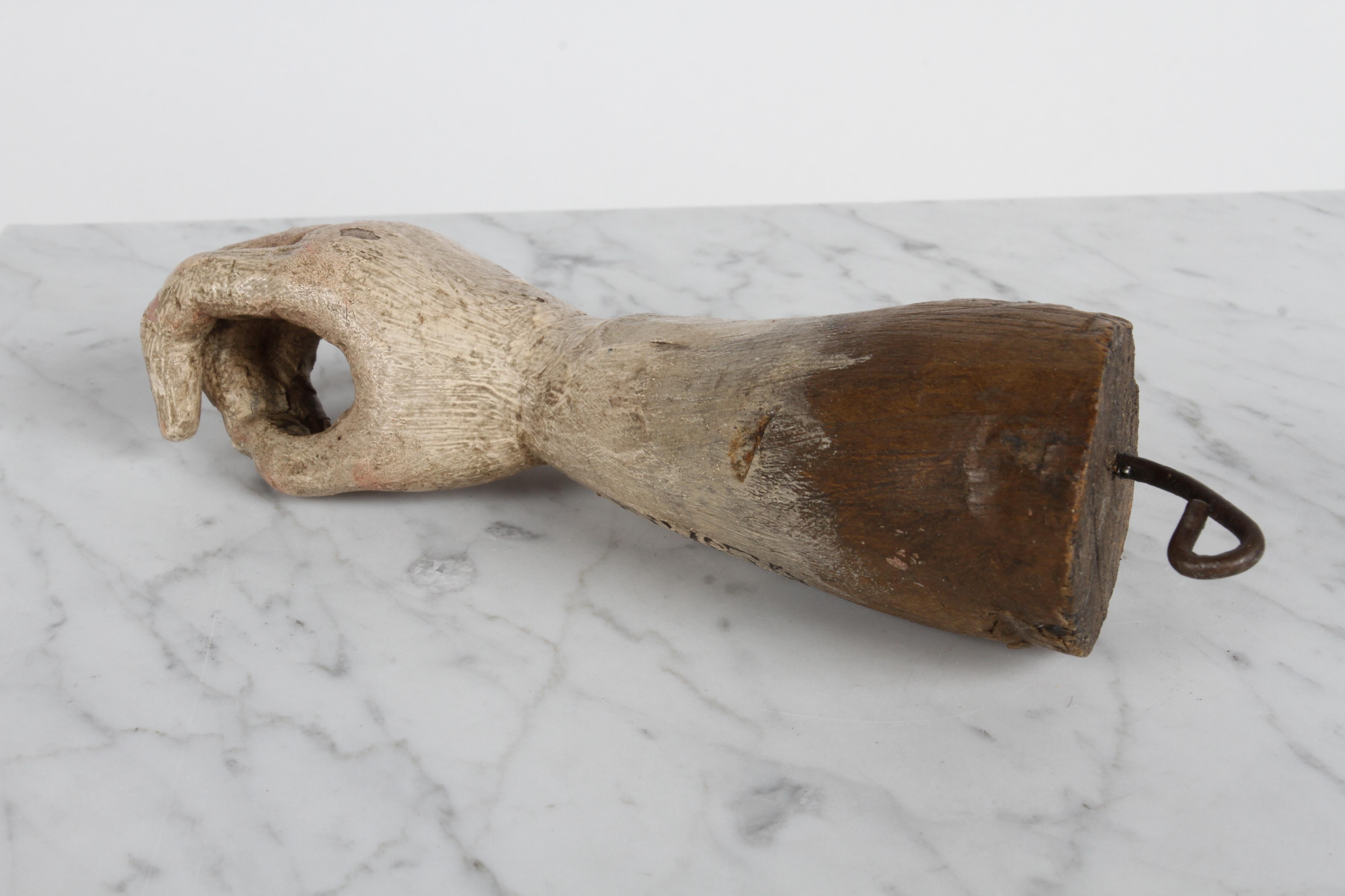 19th Century Santos or Saint Ex-Voto Carved Polychrome Wood Arm & Hand Offering 1