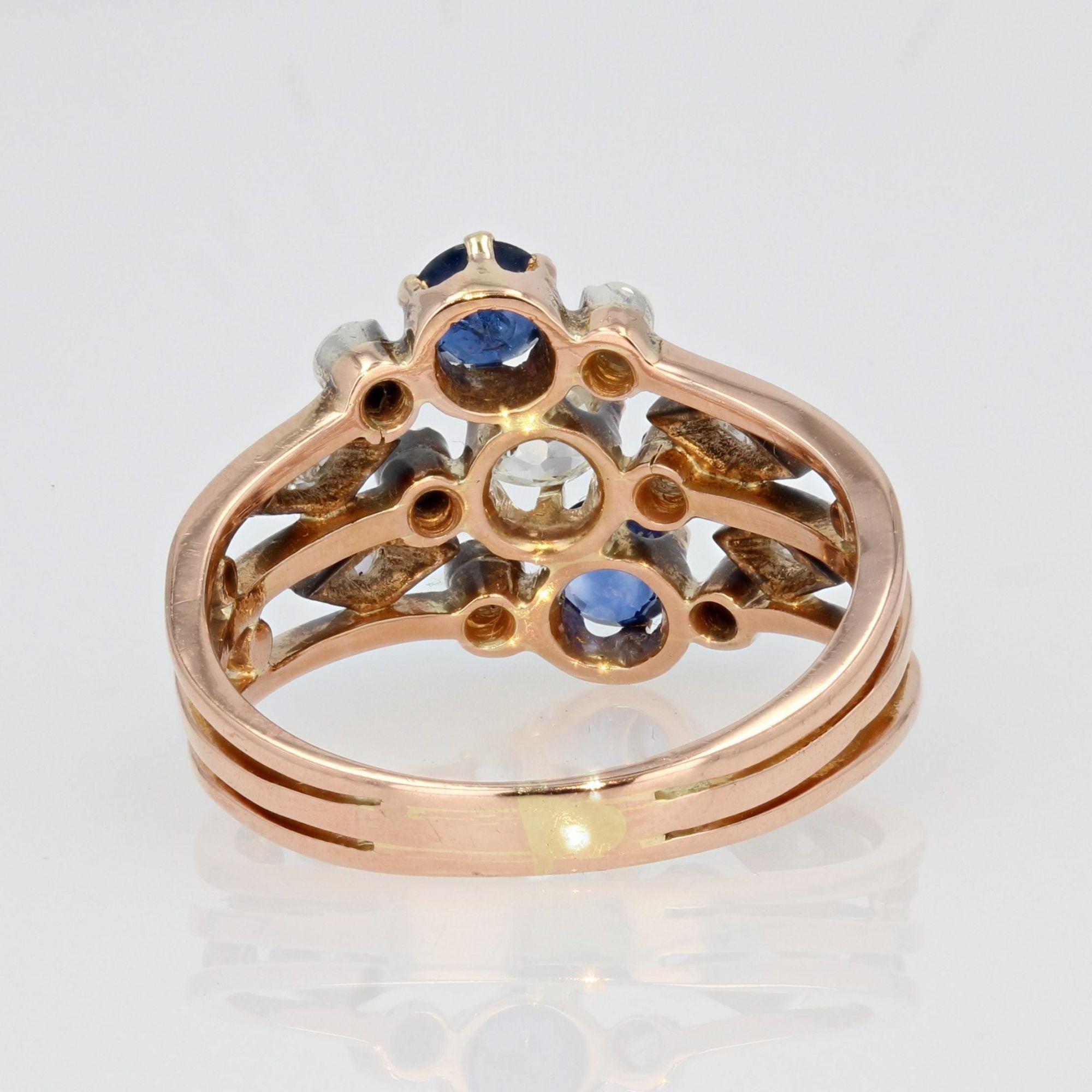 19th Century Sapphire Diamond 18 Karat Rose Gold 3 Rings Ring For Sale 4
