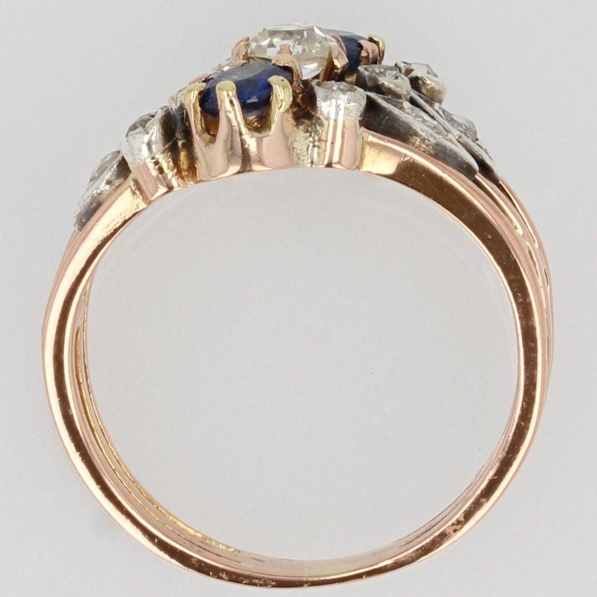 19th Century Sapphire Diamond 18 Karat Rose Gold 3 Rings Ring For Sale 5