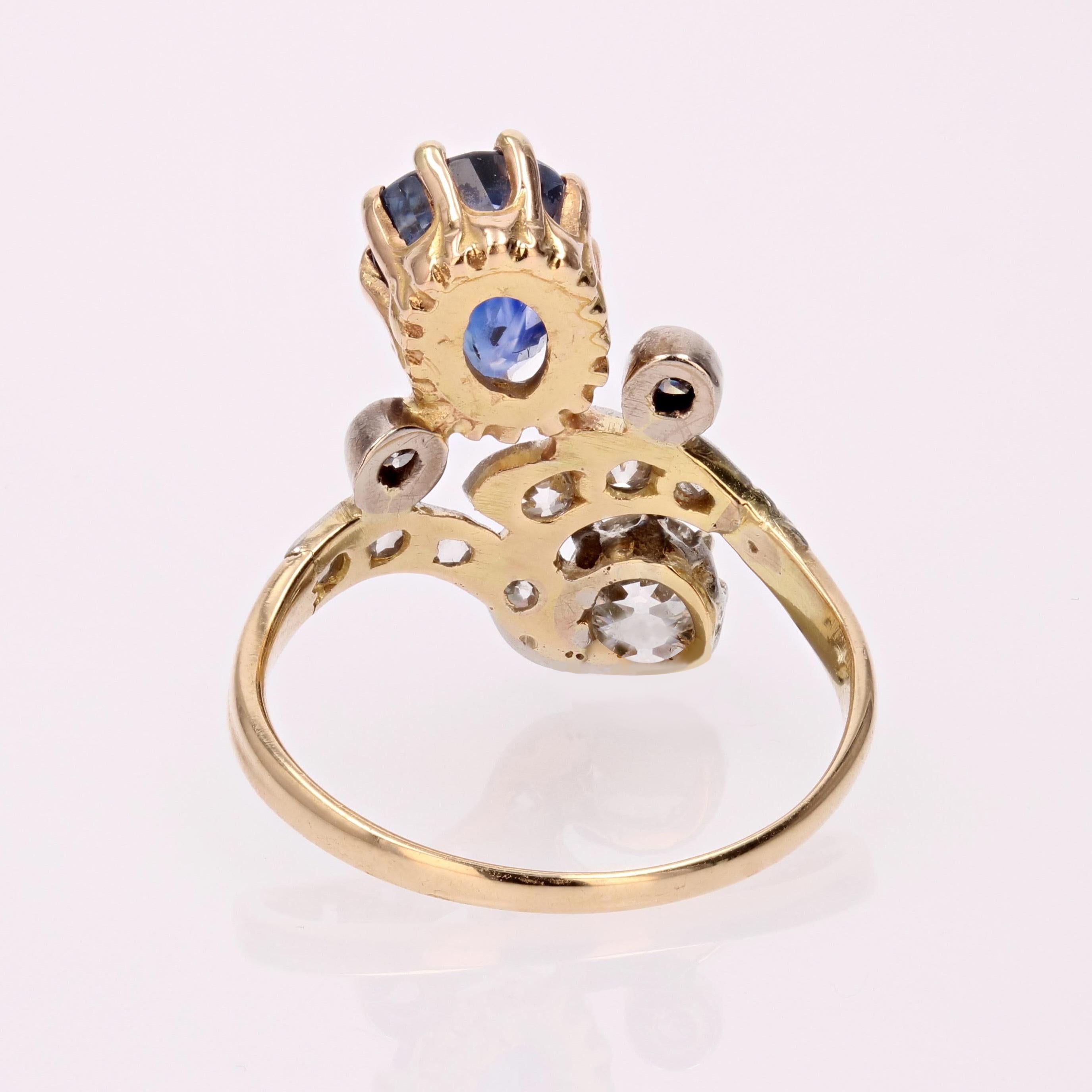 19th Century Sapphire Diamonds 18 Karat Yellow Gold Platinum Duchess Ring For Sale 6