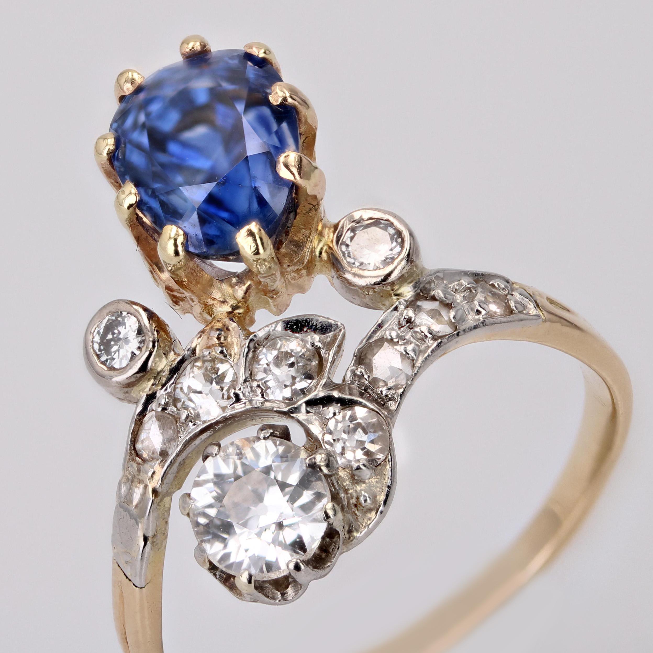 Women's 19th Century Sapphire Diamonds 18 Karat Yellow Gold Platinum Duchess Ring For Sale