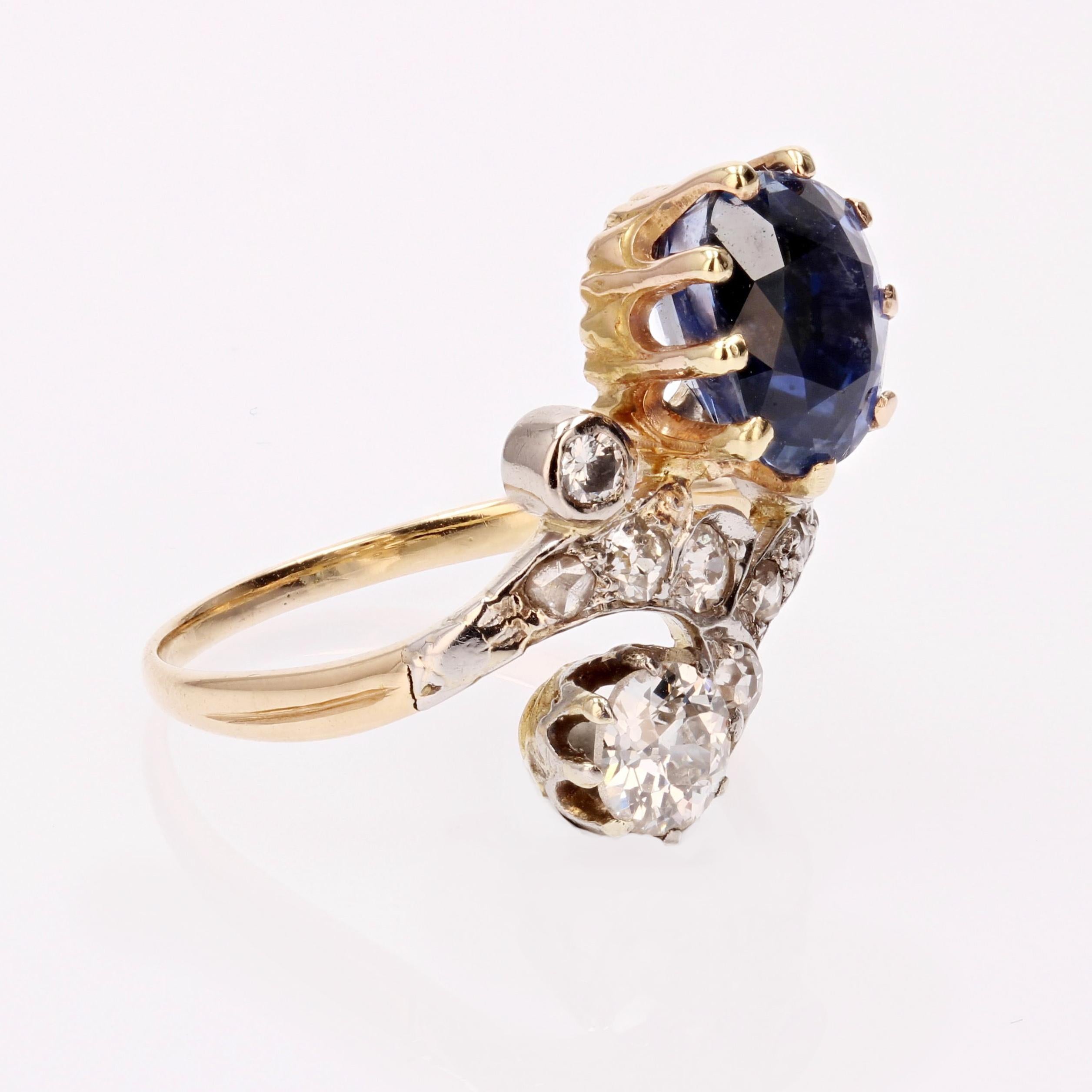19th Century Sapphire Diamonds 18 Karat Yellow Gold Platinum Duchess Ring For Sale 2