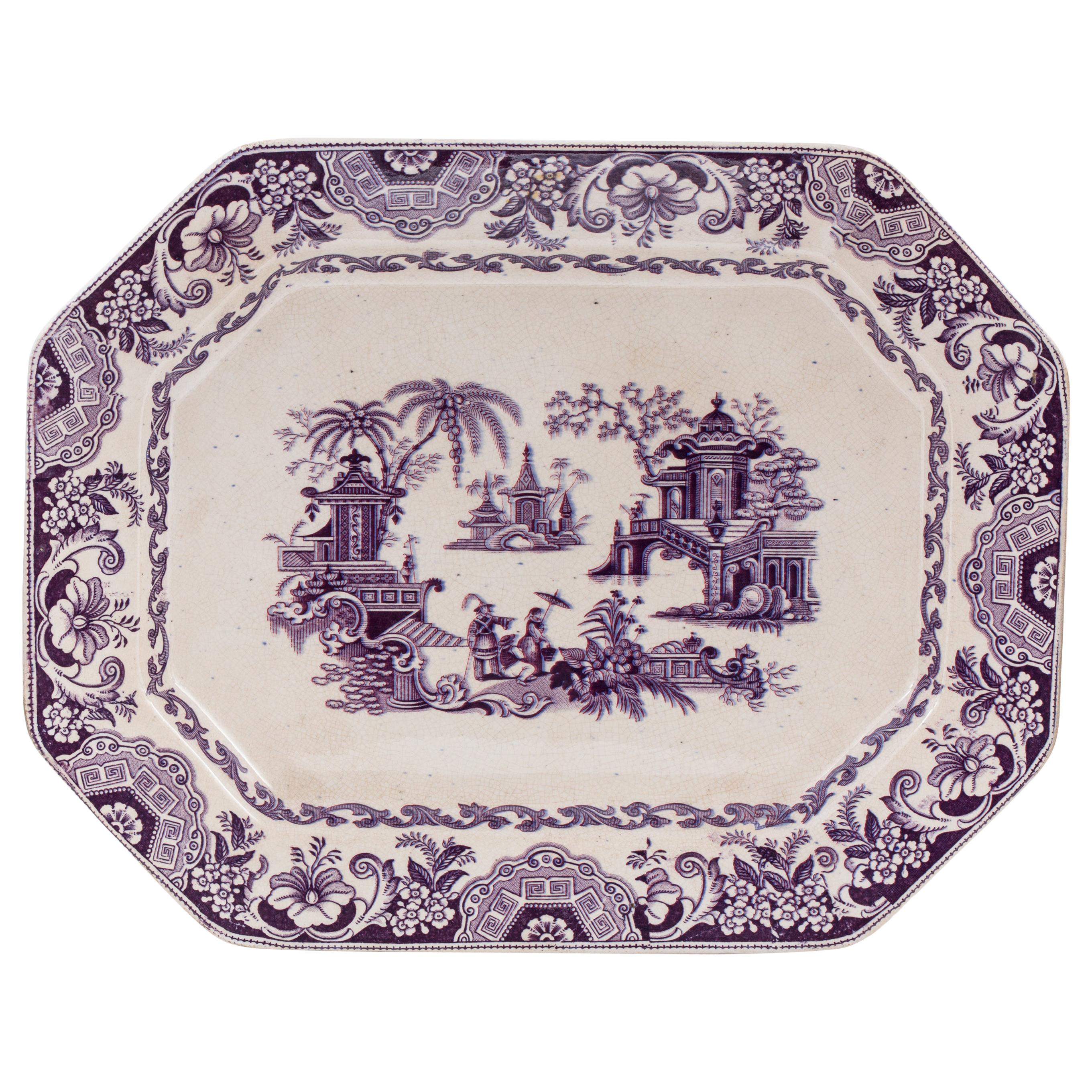 19th Century Sargadelos Ceramic Transferware Octagonal Serving Plate