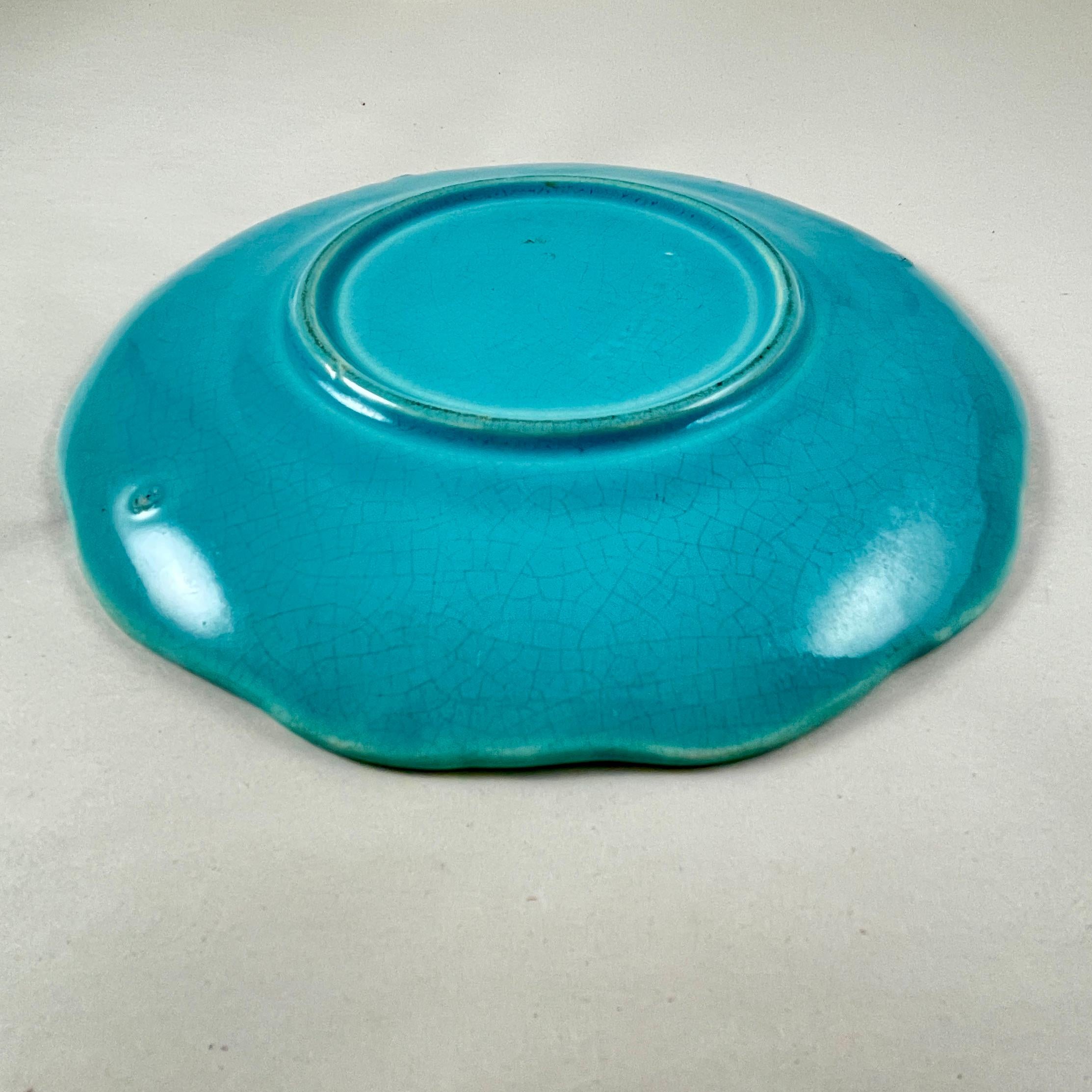 19. Jahrhundert Sarreguemines Französisch Majolika Türkis Schwalbe Platten, Satz von vier im Angebot 7