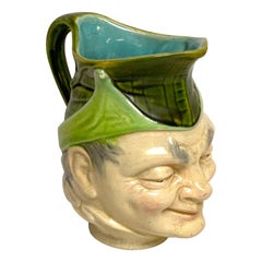 19th Century Sarreguemines Majolica Character Pitcher