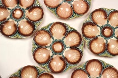 19th Century Sarreguemines Majolica Seaweed and Shell Barbotine Oyster Plate
