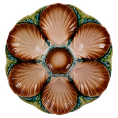 19th Century Sarreguemines Majolica Seaweed and Shell Barbotine Oyster Plate