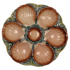 19th Century Sarreguemines Majolica Seaweed and Shell Barbotine Oyster Plate