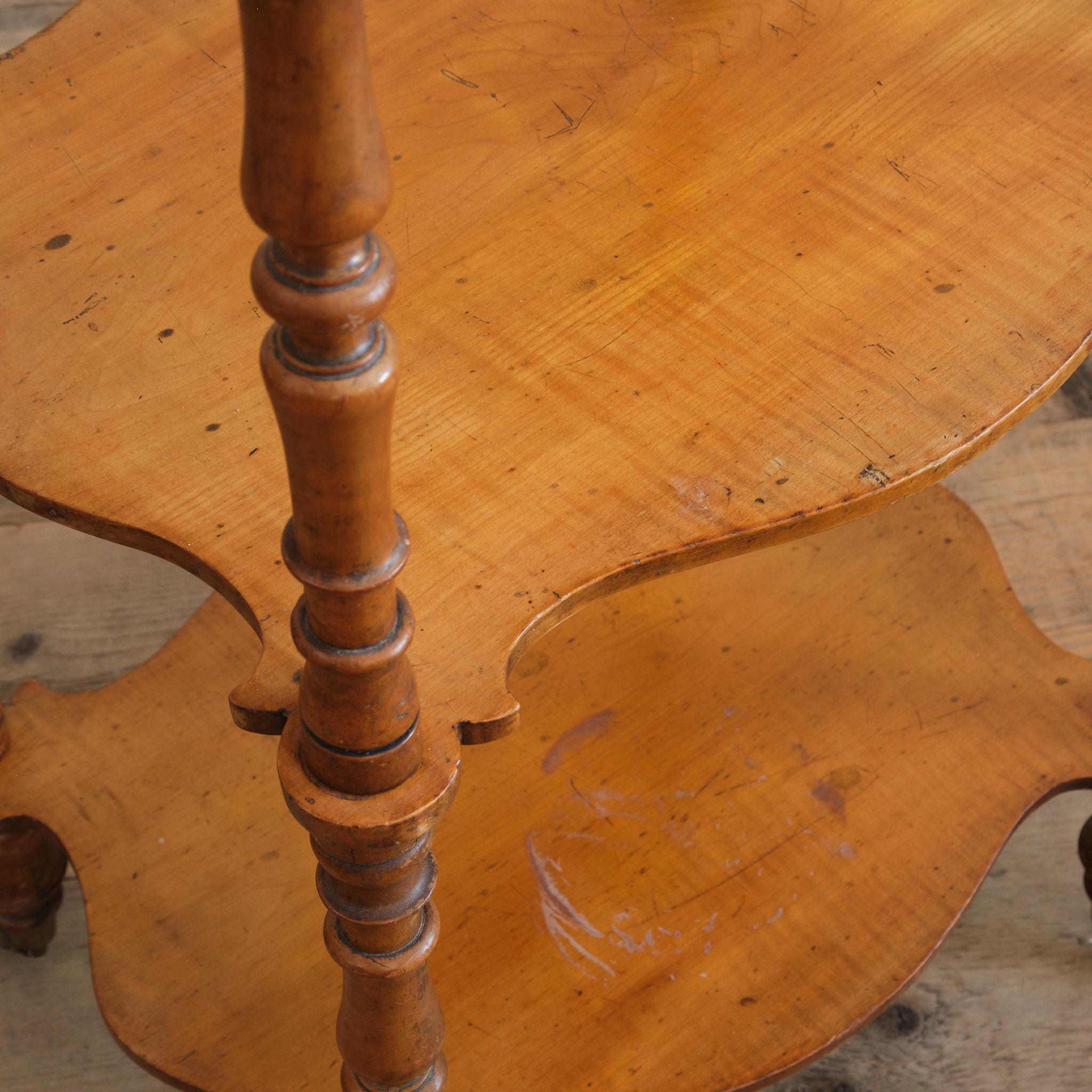 English 19th Century Satin Birch 3 Tier Whatnot For Sale