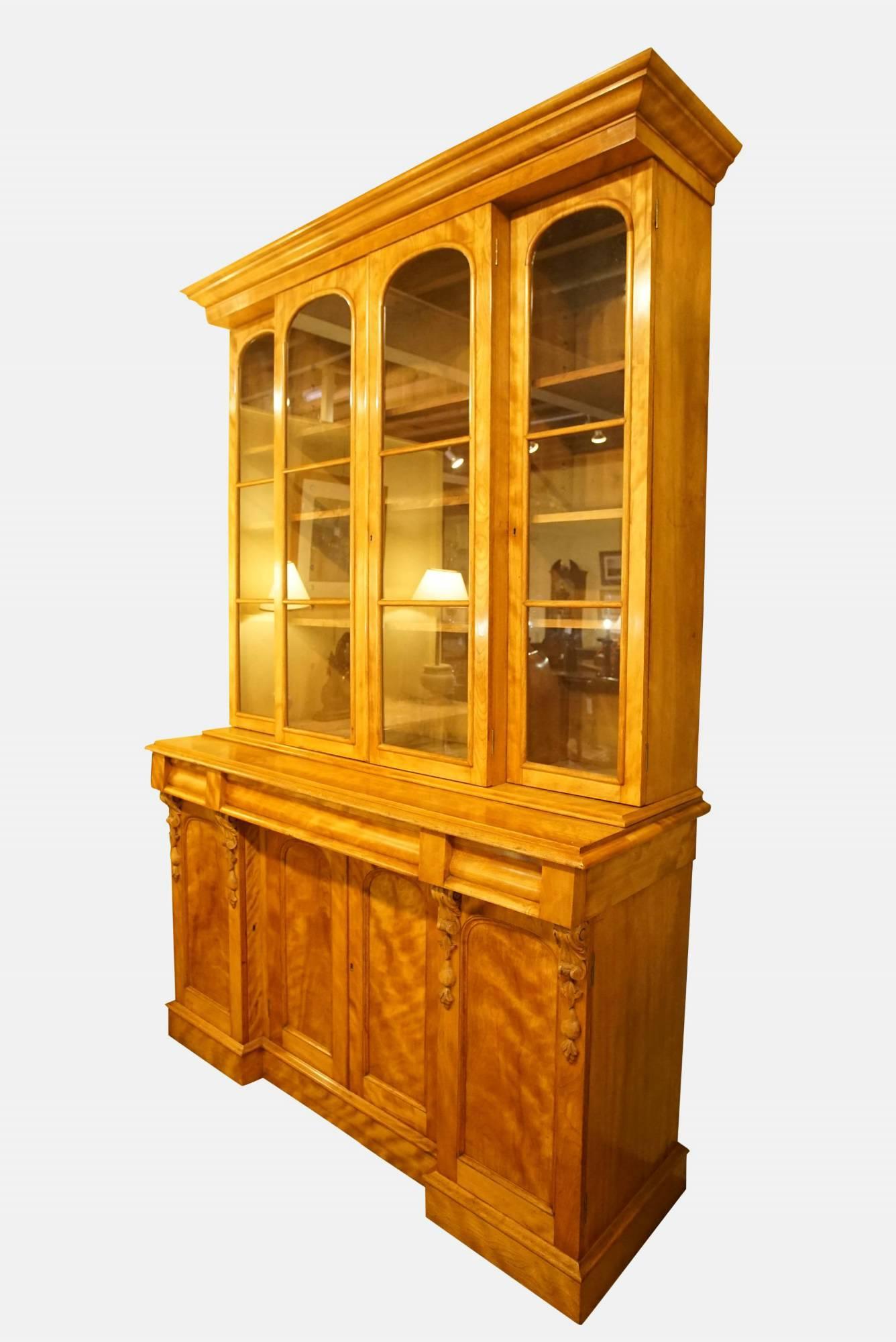 19th Century Satin Birch Breakfront Bookcase For Sale 5