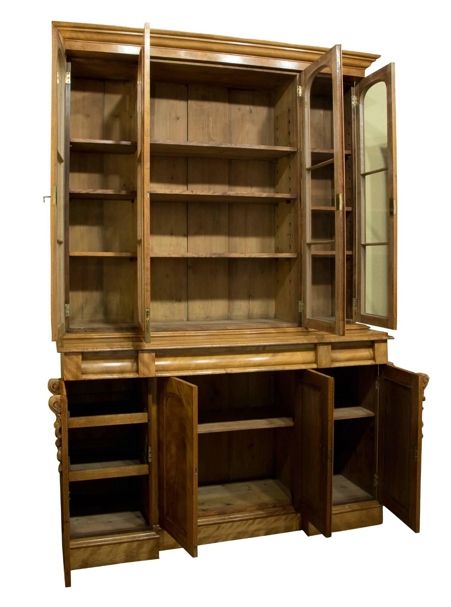 19th Century Satin Birch Breakfront Bookcase For Sale 6