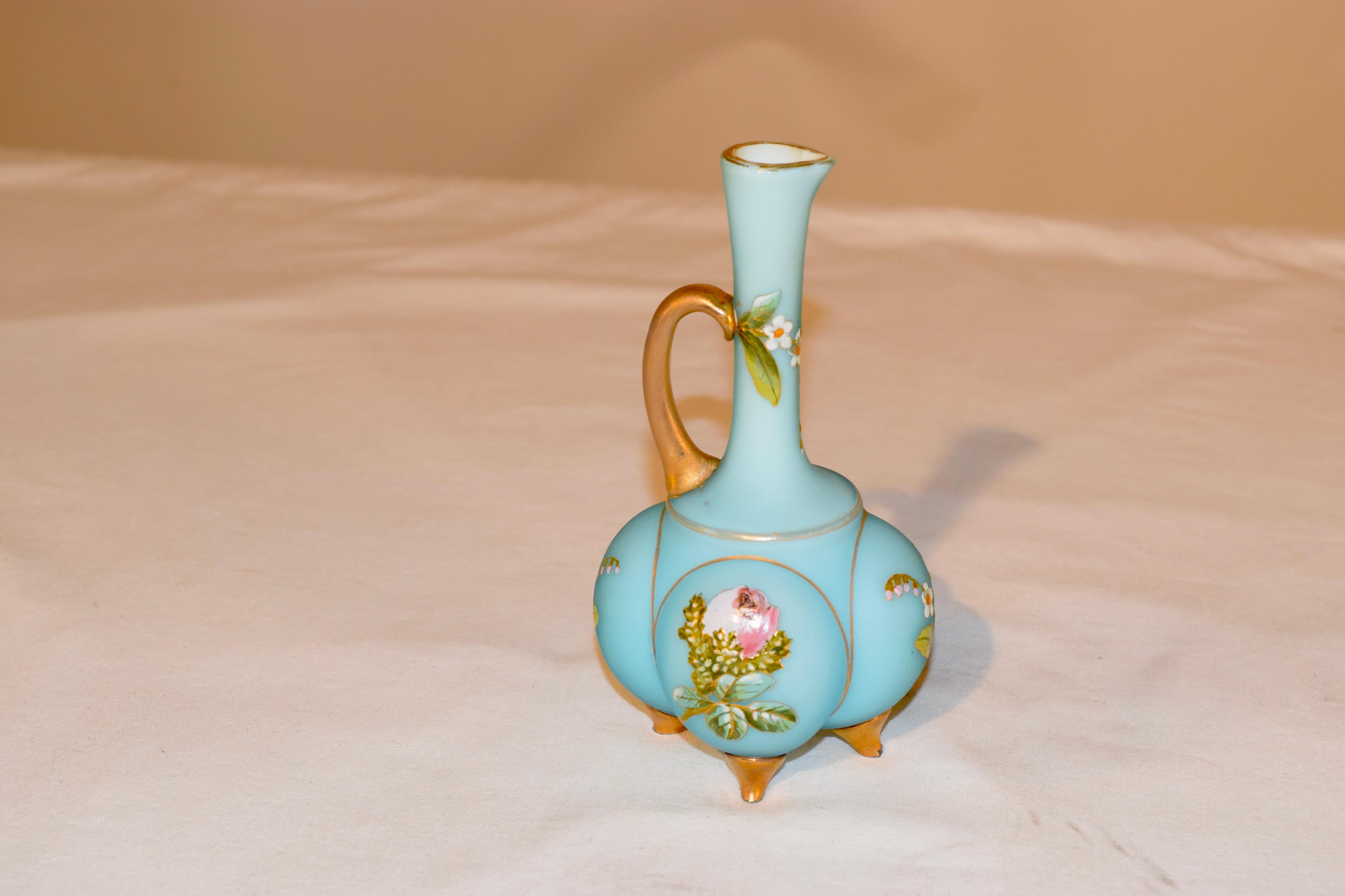 Hand-Painted 19th Century Satin Glass Cruet For Sale