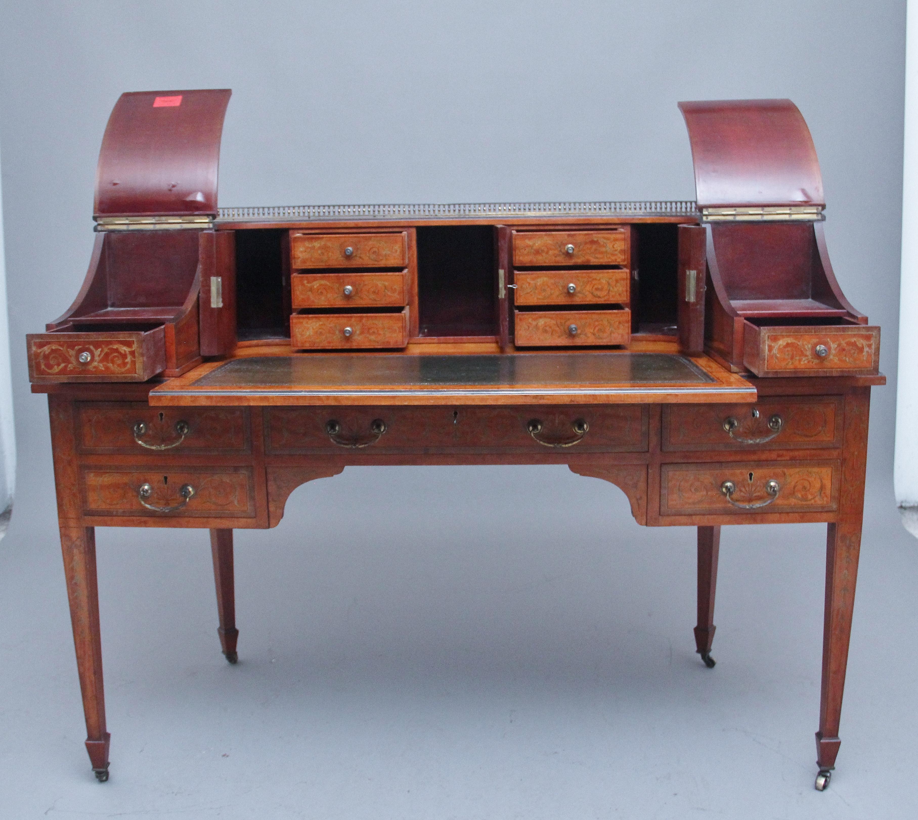 Carlton House-Schreibtisch aus Seidenholz mit Intarsien aus dem 19. Jahrhundert (Edwardian) im Angebot