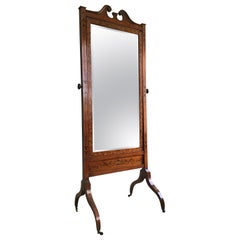 19th Century Satinwood and Marquetry Cheval Dressing Mirror