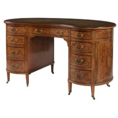19th Century Satinwood and Marquetry Kidney-Shaped Writing Desk with Leather Top