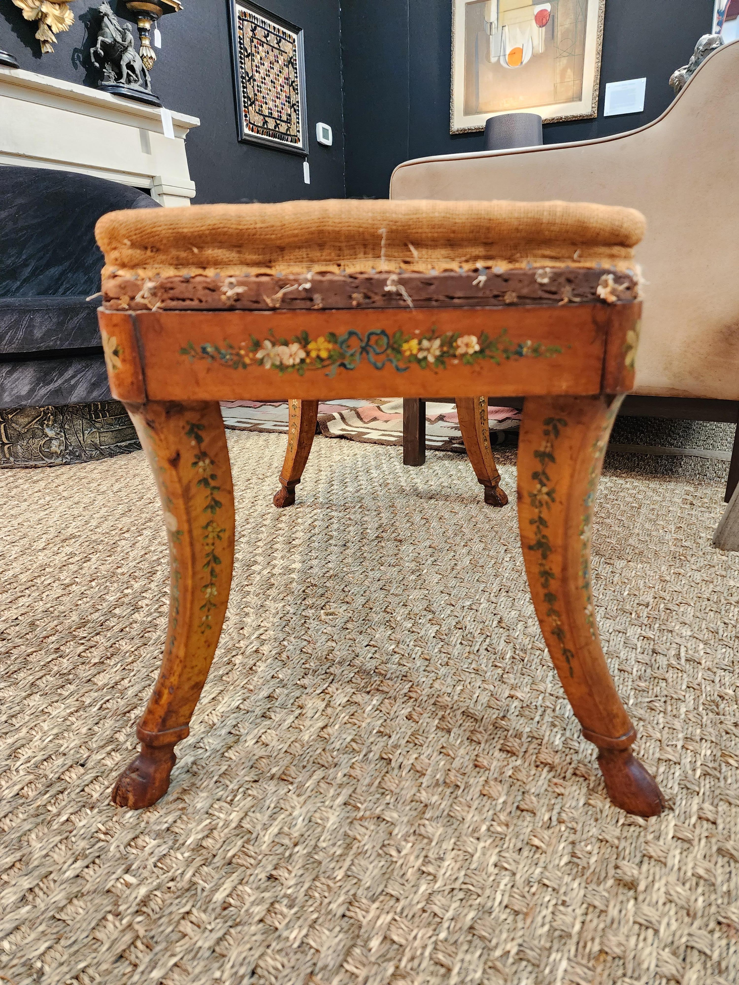 19th Century Satinwood Bench With Carved Hoofed Feet 12