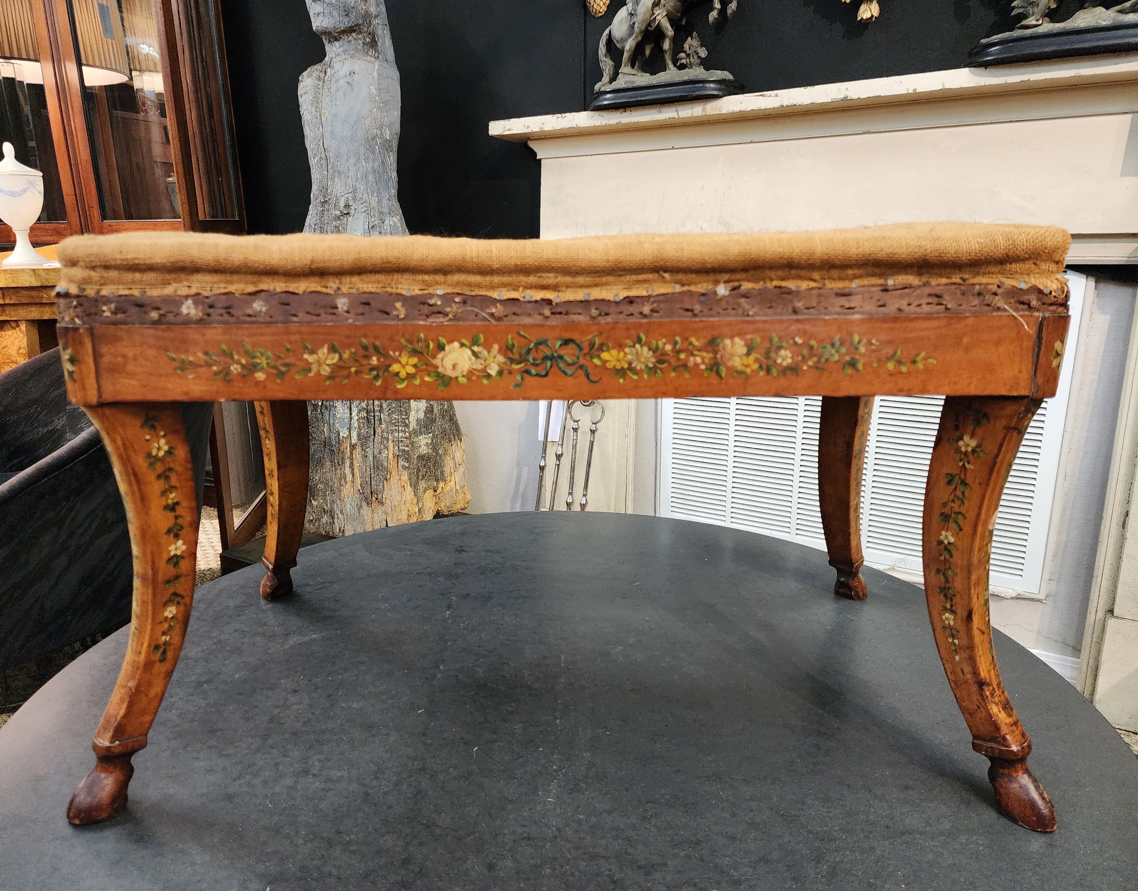 19th Century Satinwood Bench With Carved Hoofed Feet 14
