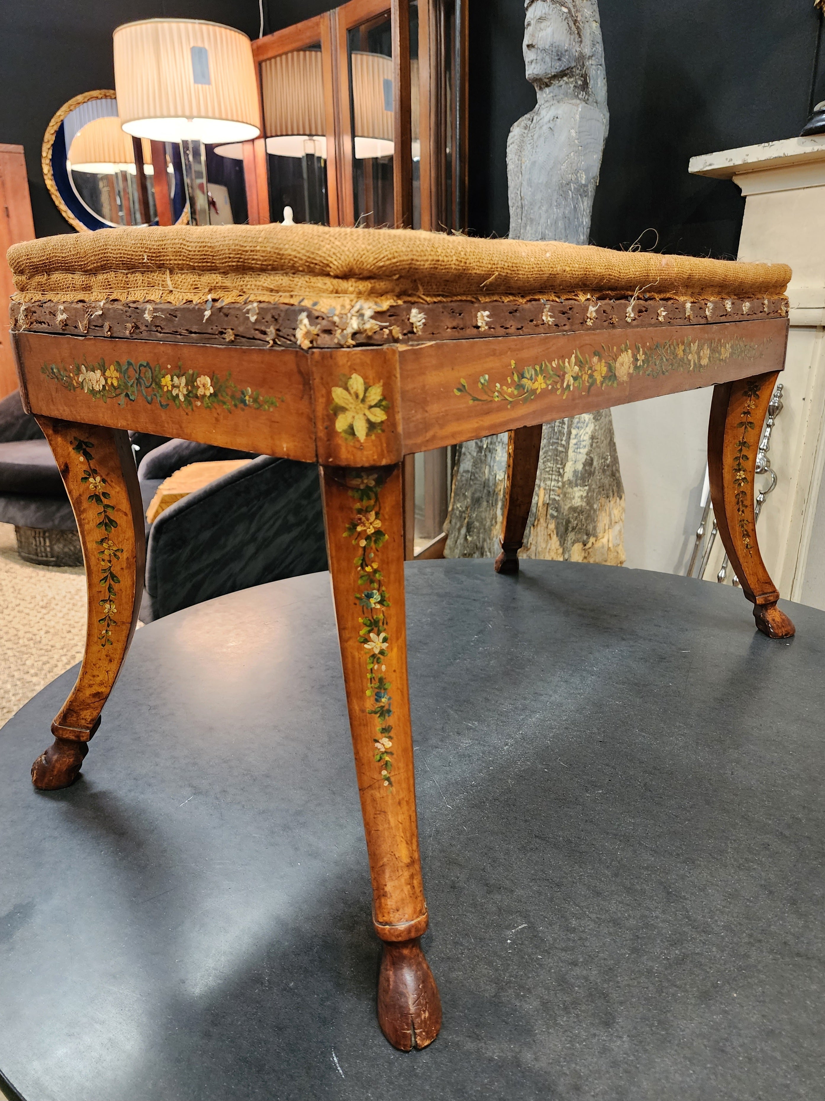 19th Century Satinwood Bench With Carved Hoofed Feet In Good Condition In Hudson, NY