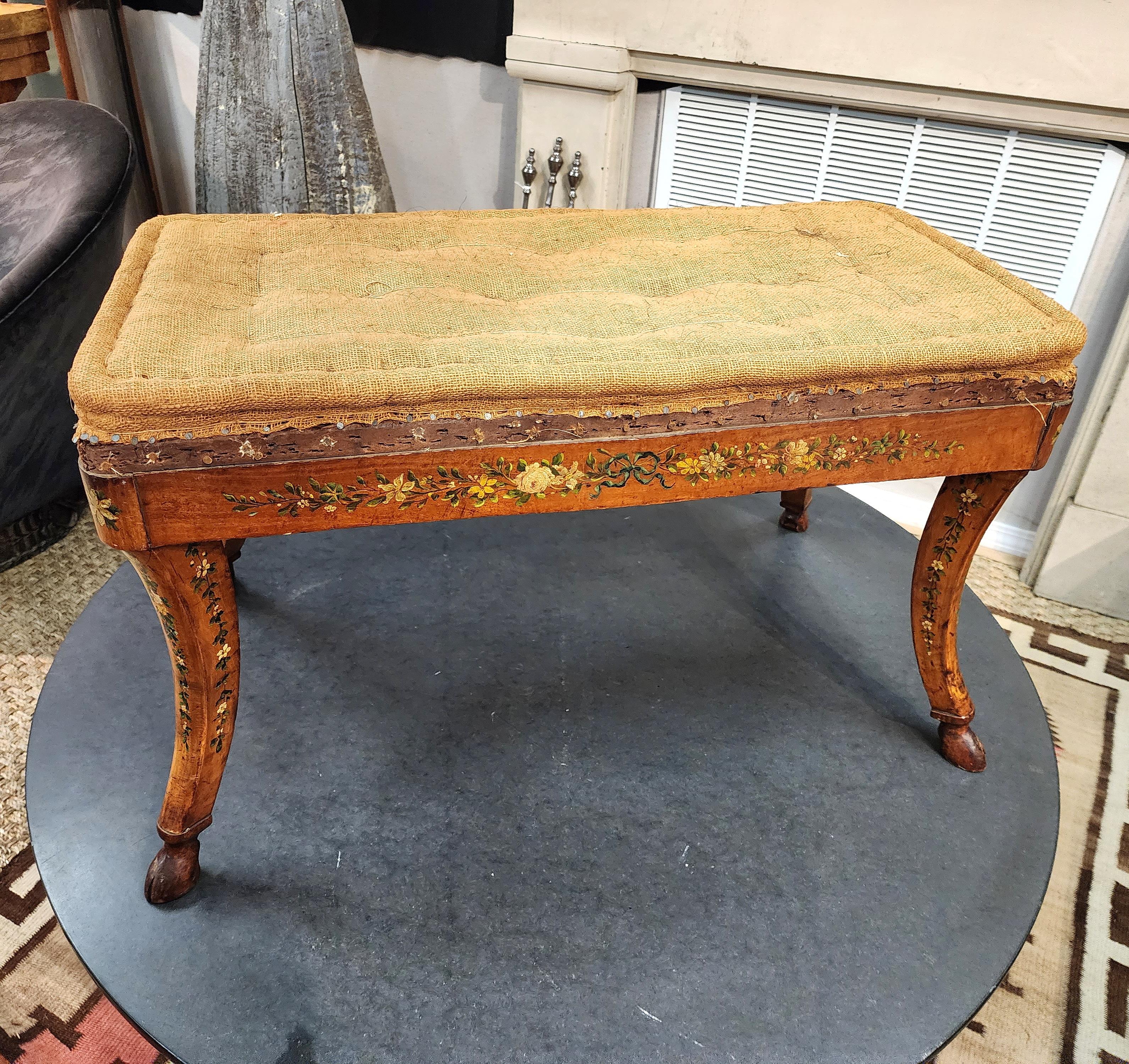 19th Century Satinwood Bench With Carved Hoofed Feet 13