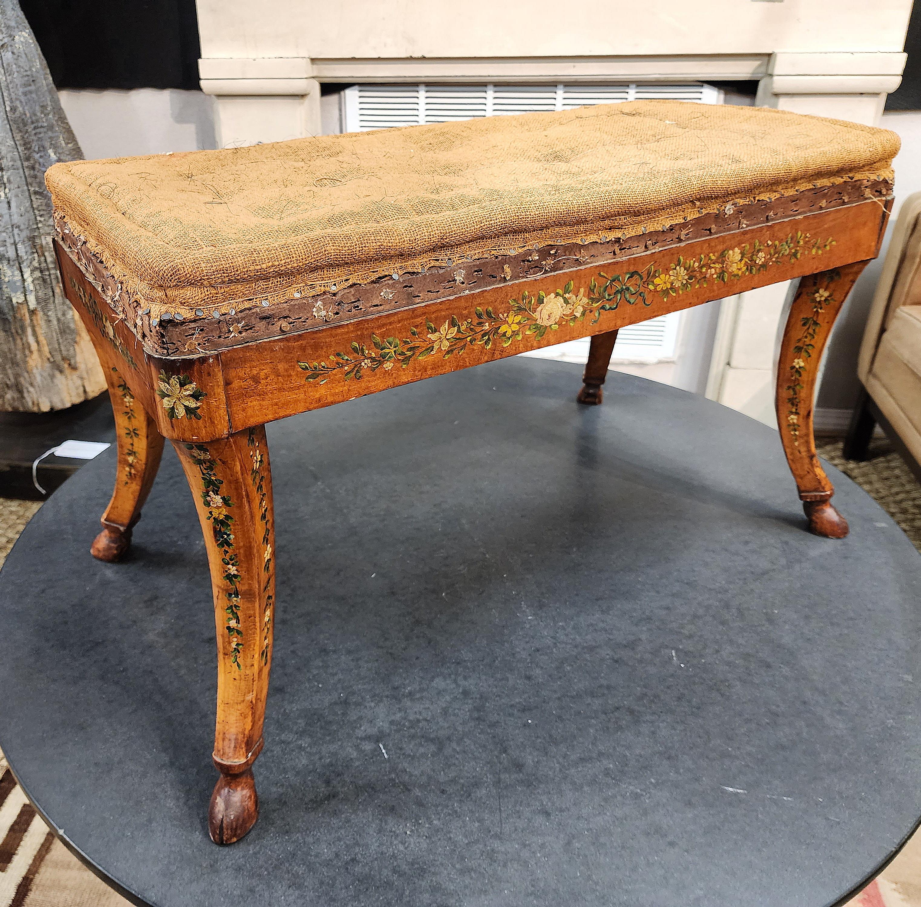 English 19th Century Satinwood Bench With Carved Hoofed Feet