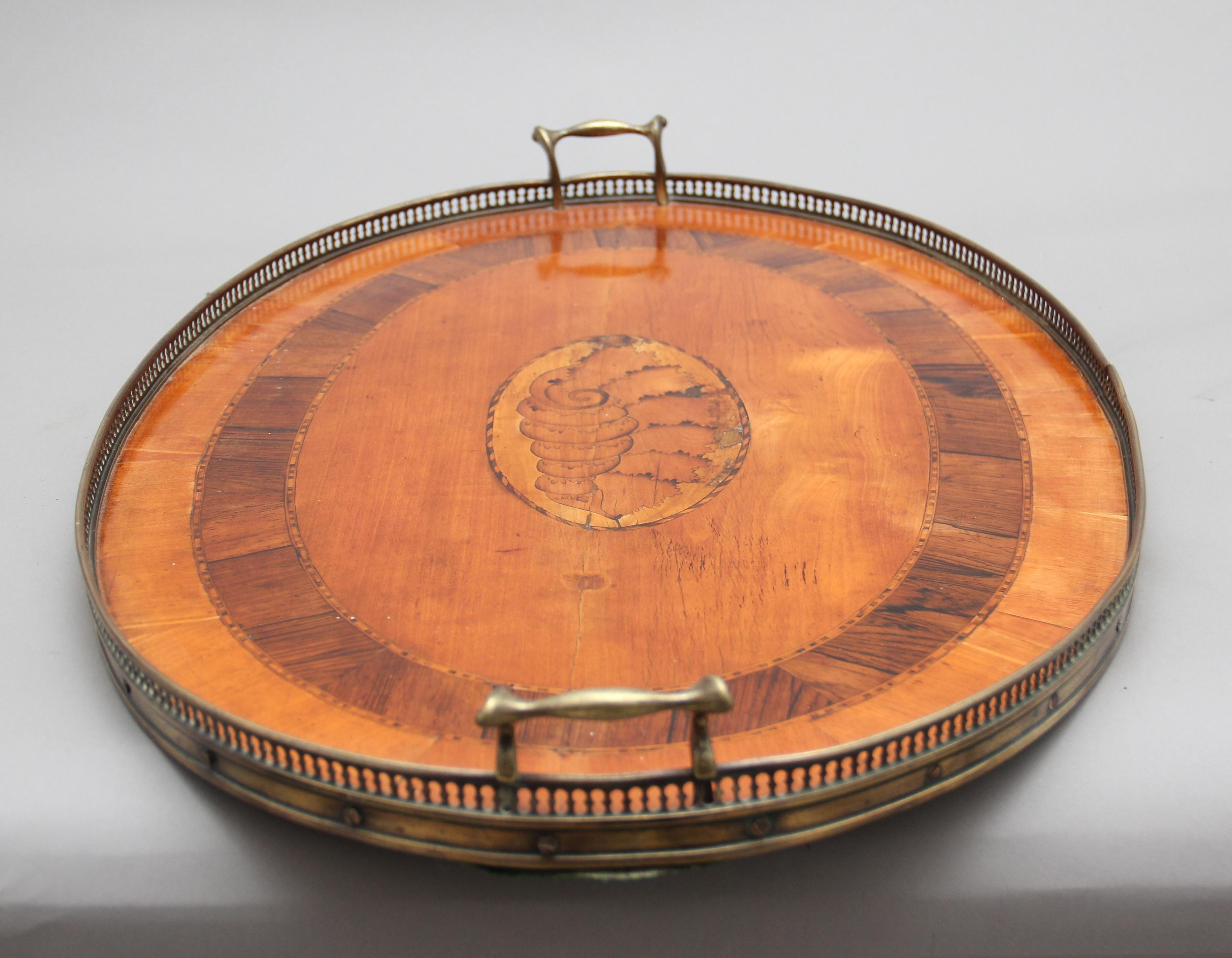 Victorian 19th Century Satinwood, Brass and Inlaid Tray For Sale