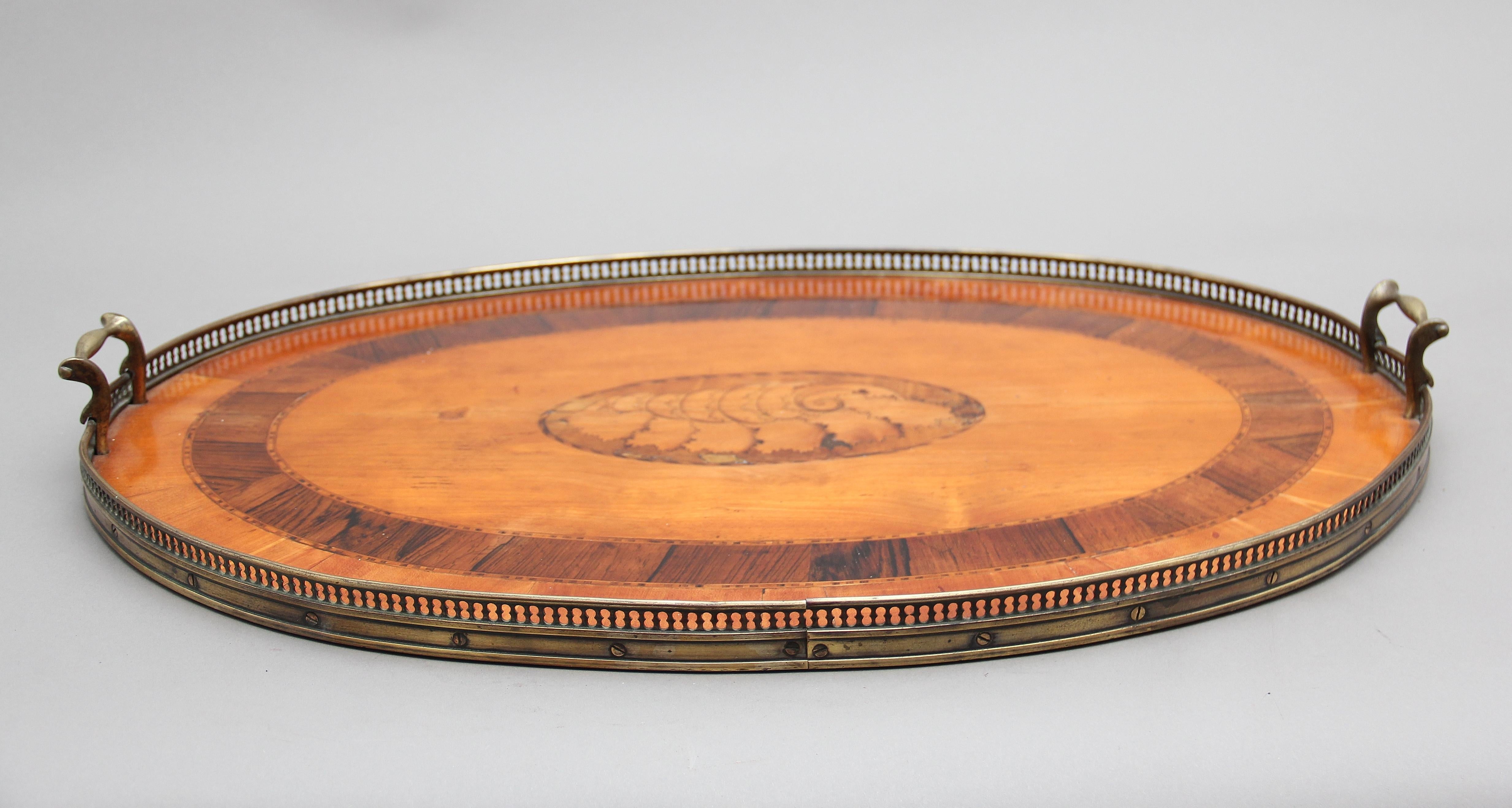 British 19th Century Satinwood, Brass and Inlaid Tray For Sale