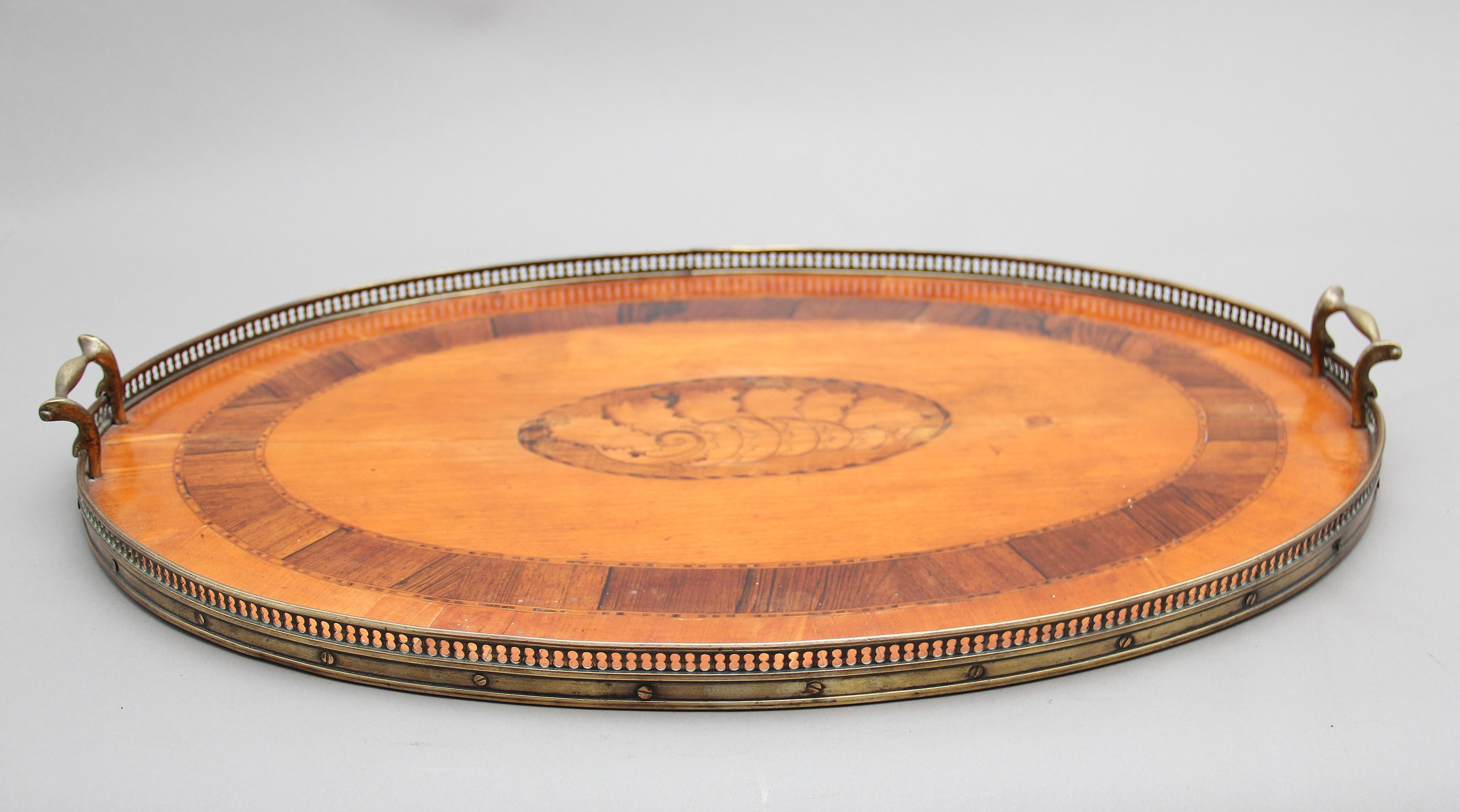 19th Century Satinwood, Brass and Inlaid Tray In Good Condition For Sale In Martlesham, GB