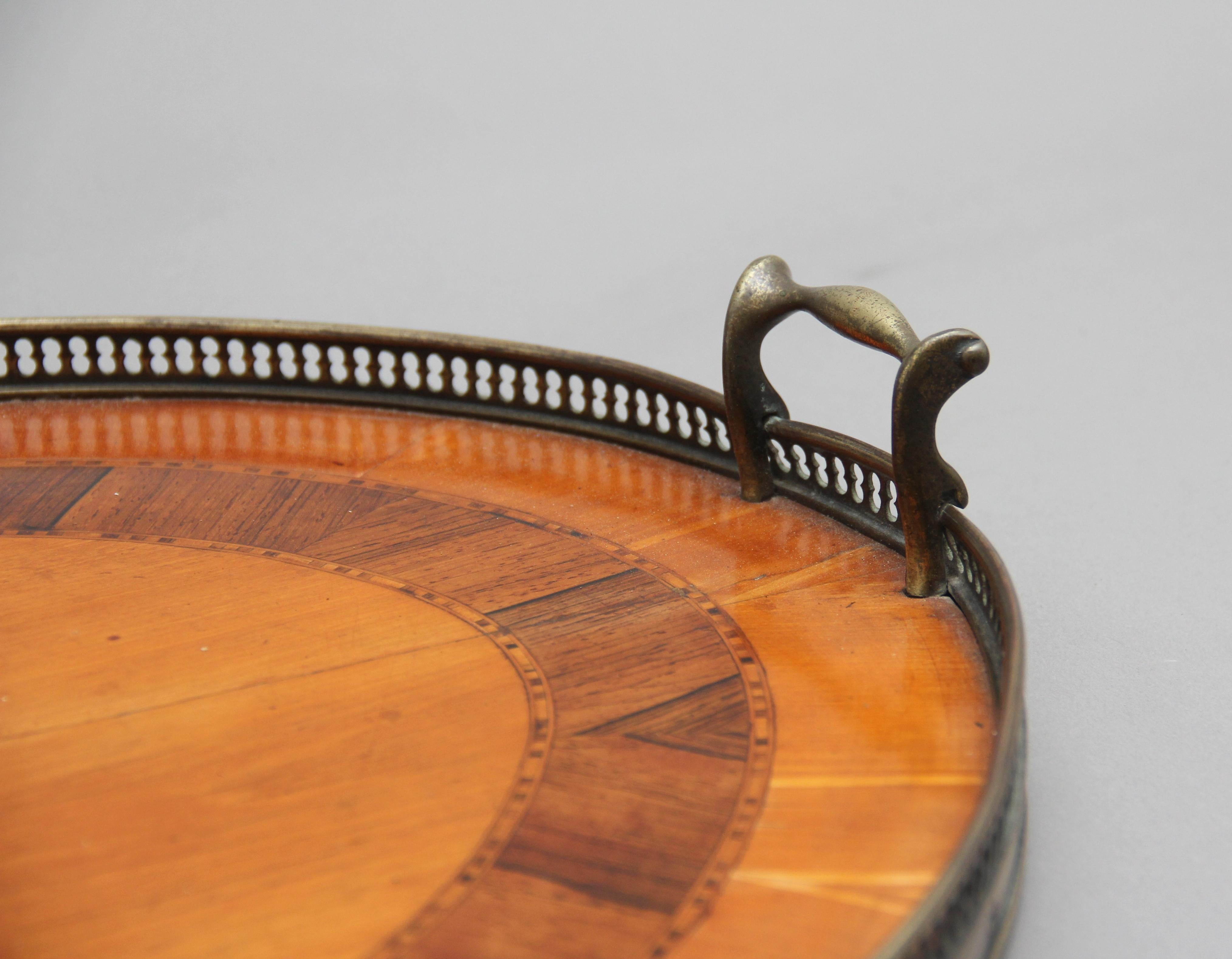 Mid-19th Century 19th Century Satinwood, Brass and Inlaid Tray For Sale