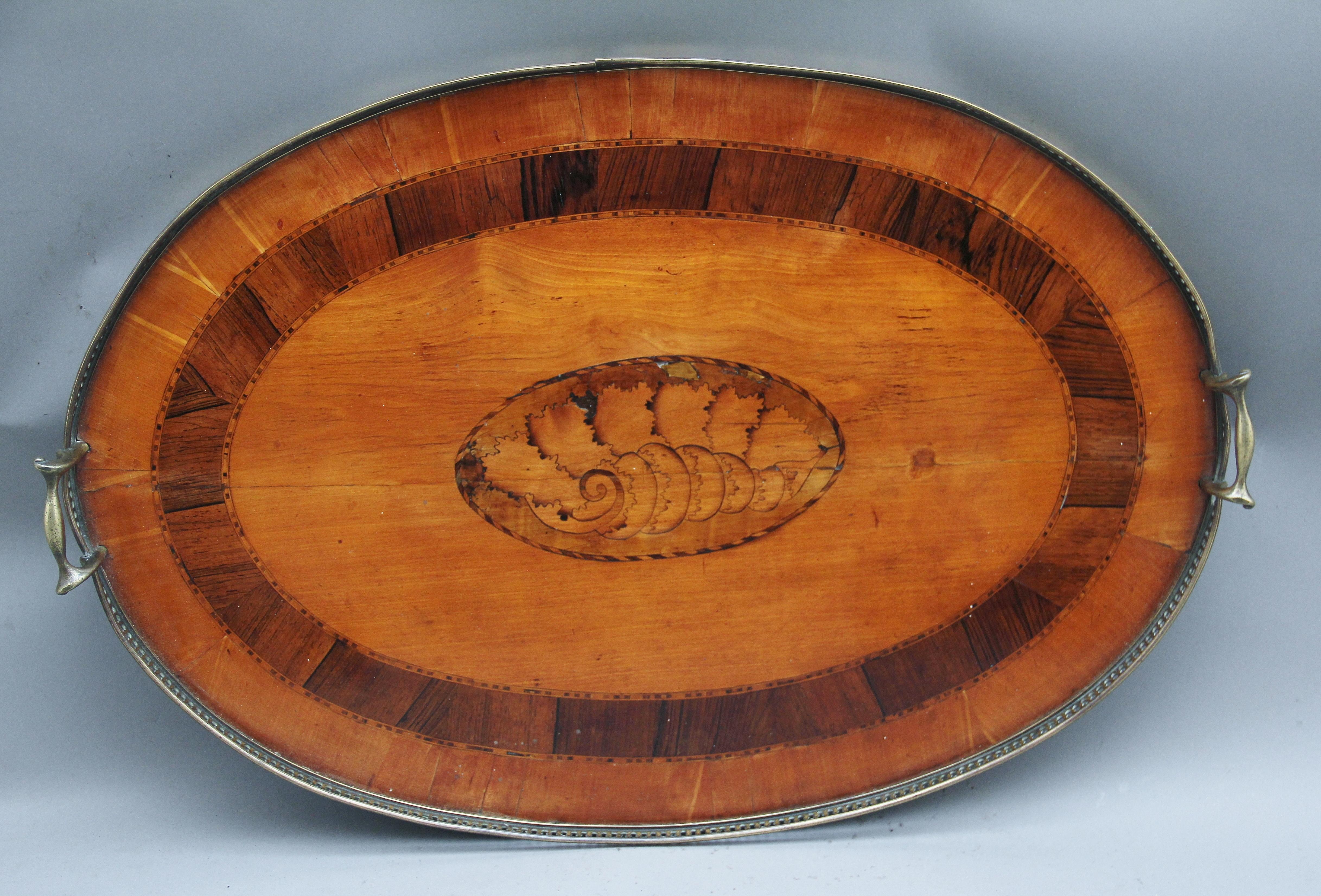 19th Century Satinwood, Brass and Inlaid Tray For Sale 1