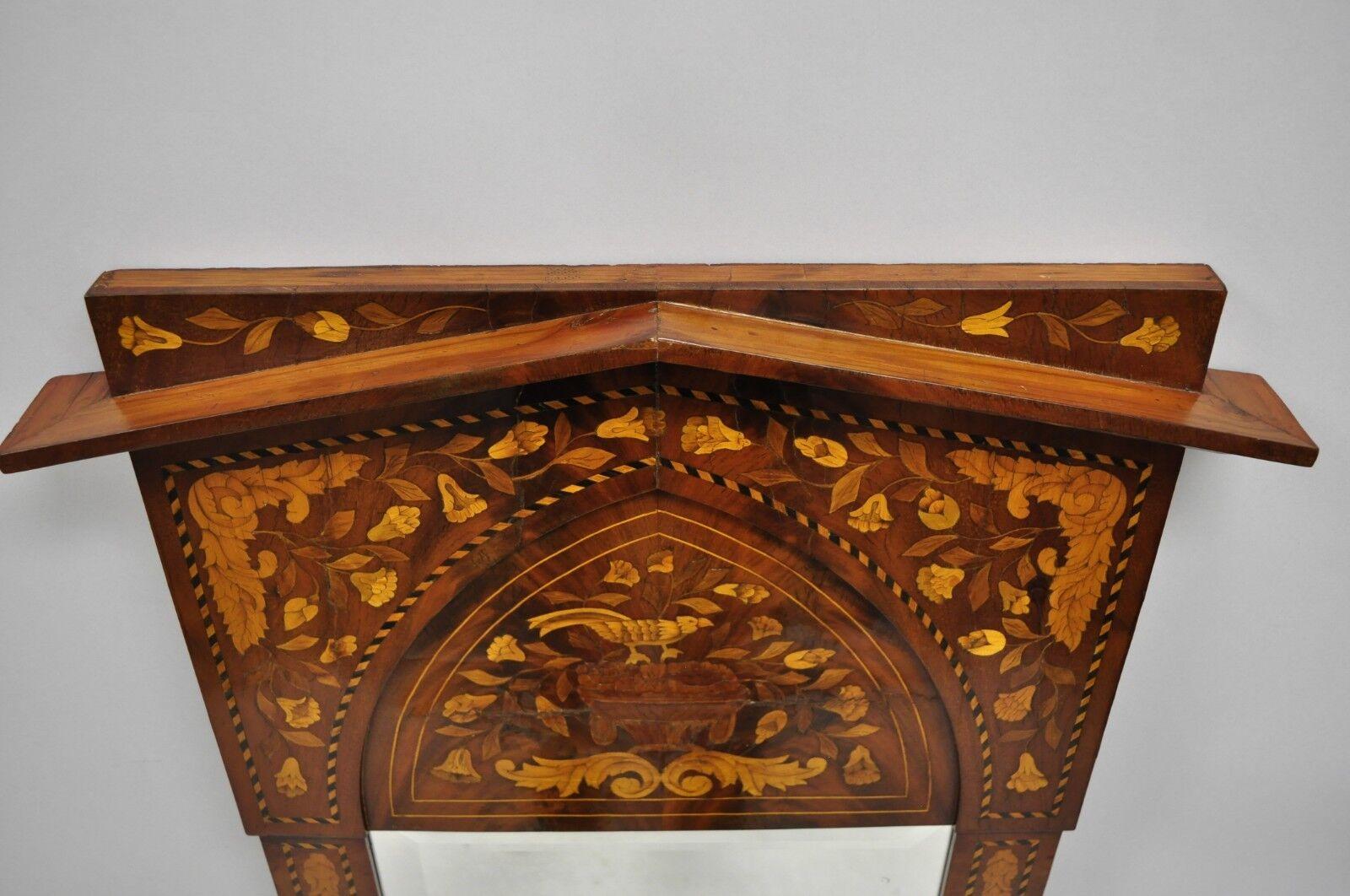 19th Century Satinwood Dutch Marquetry Inlaid Beveled Glass Console Wall Mirror For Sale 6