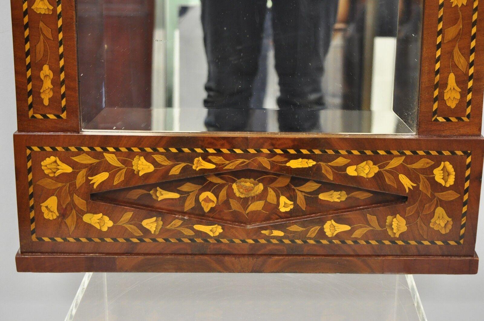 19th Century Satinwood Dutch Marquetry Inlaid Beveled Glass Console Wall Mirror In Good Condition For Sale In Philadelphia, PA