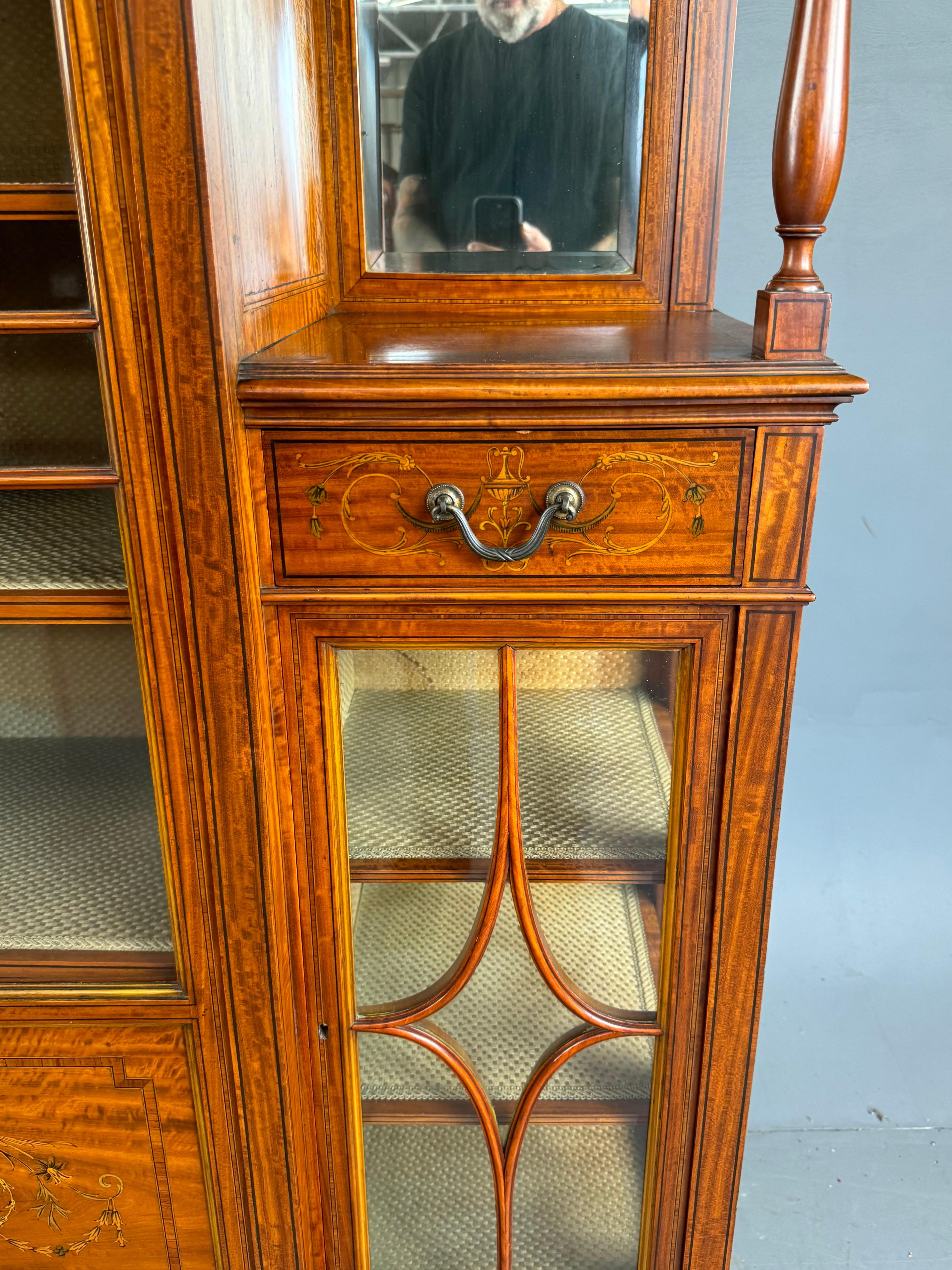 Sheraton 19th century satinwood inlaid vitrine display cabinet by Maple & Co For Sale