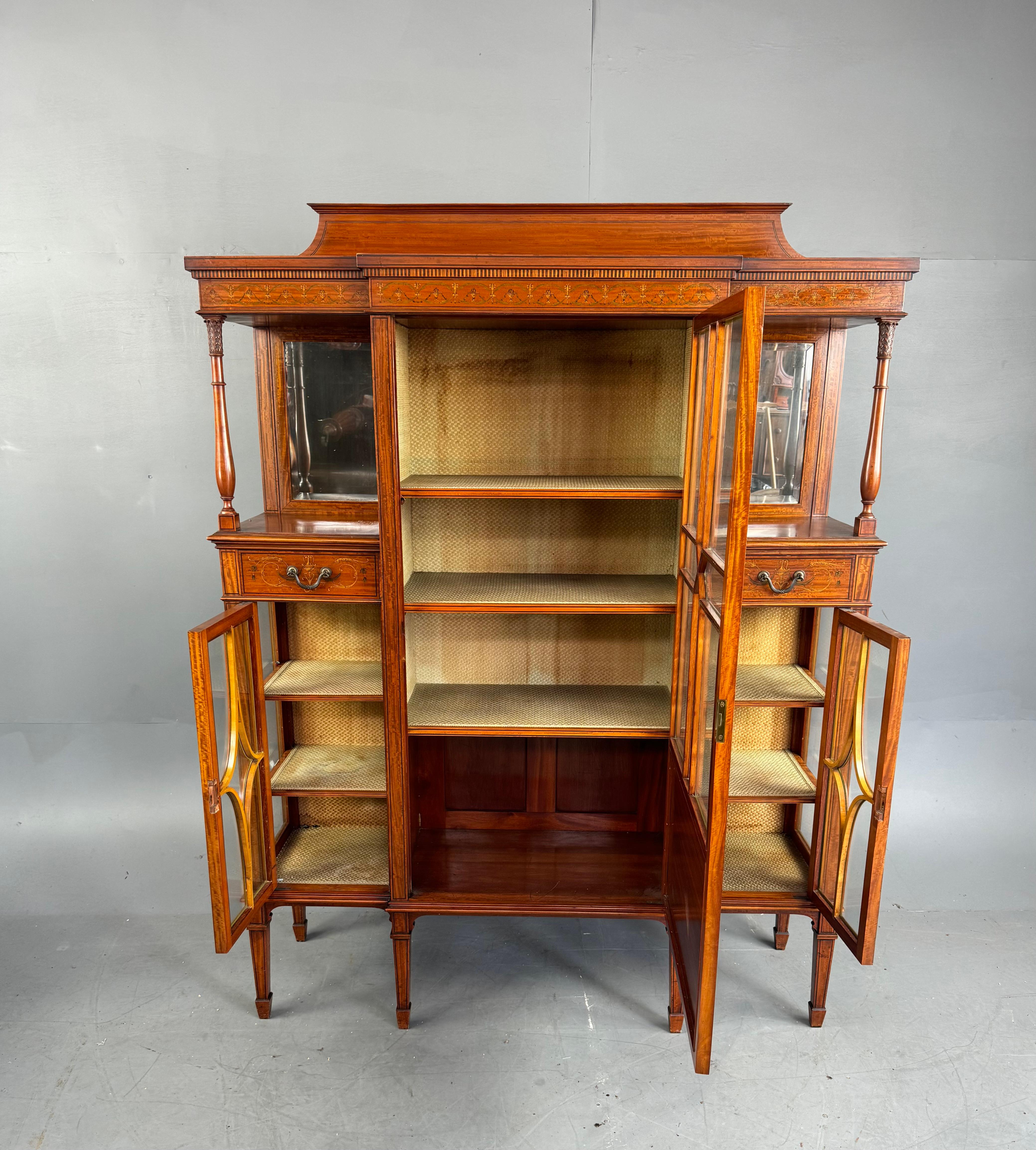 Late 19th Century 19th century satinwood inlaid vitrine display cabinet by Maple & Co For Sale