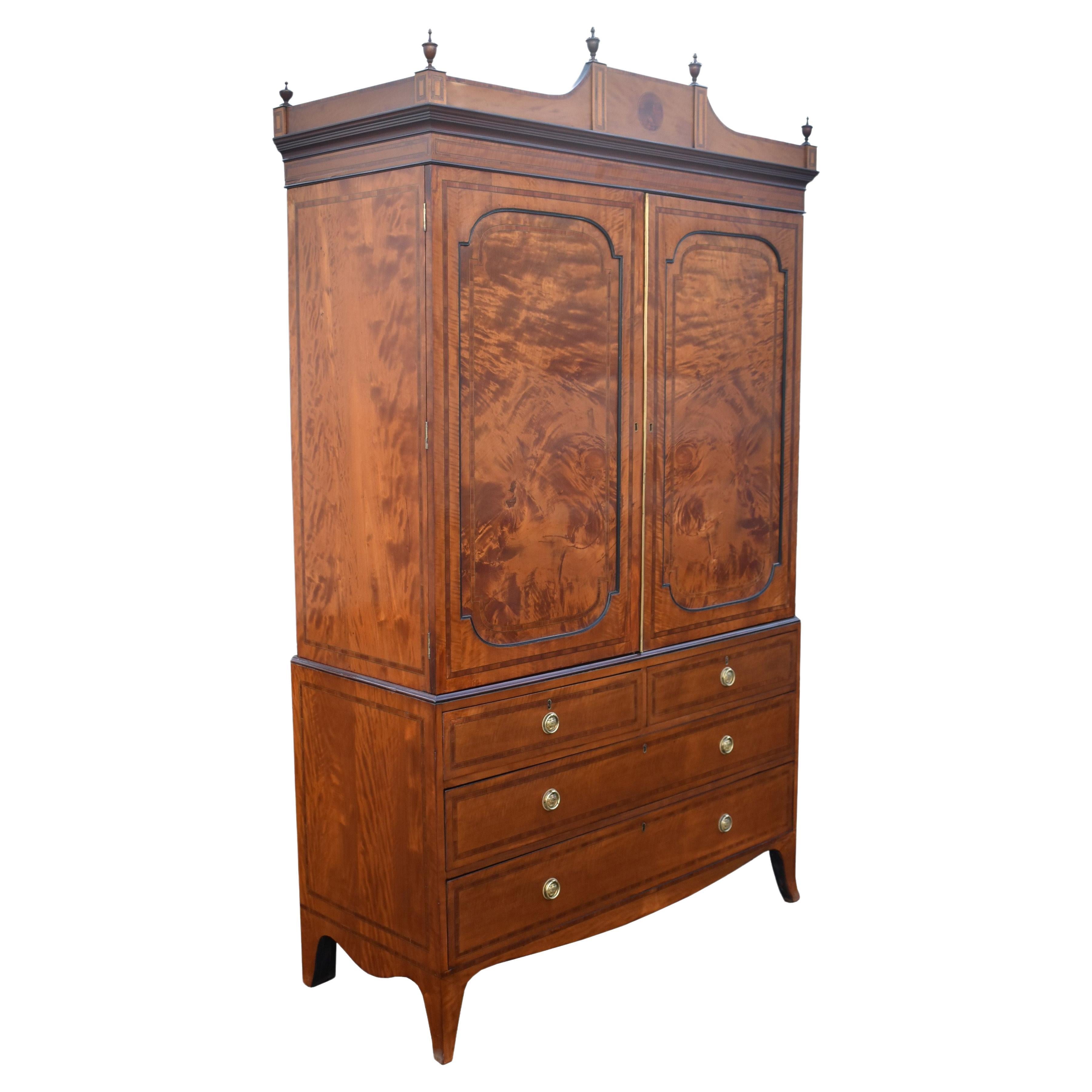 19th Century Satinwood Linen Press For Sale
